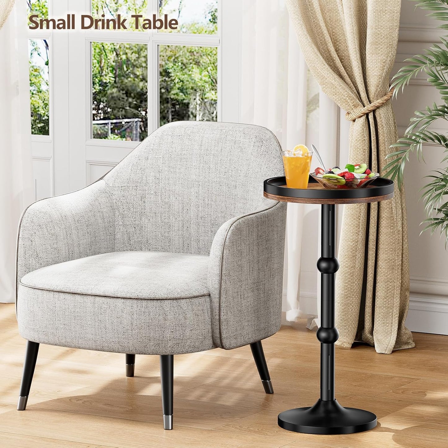 Small Round Side Table, Coffee Drink Table for Small Spaces, Modern Night Stand with Metal Leg, Weighted Iron Base Pedestal Round End Tables for Living Room, Bedroom, Narrow Corners,Sofa Couch