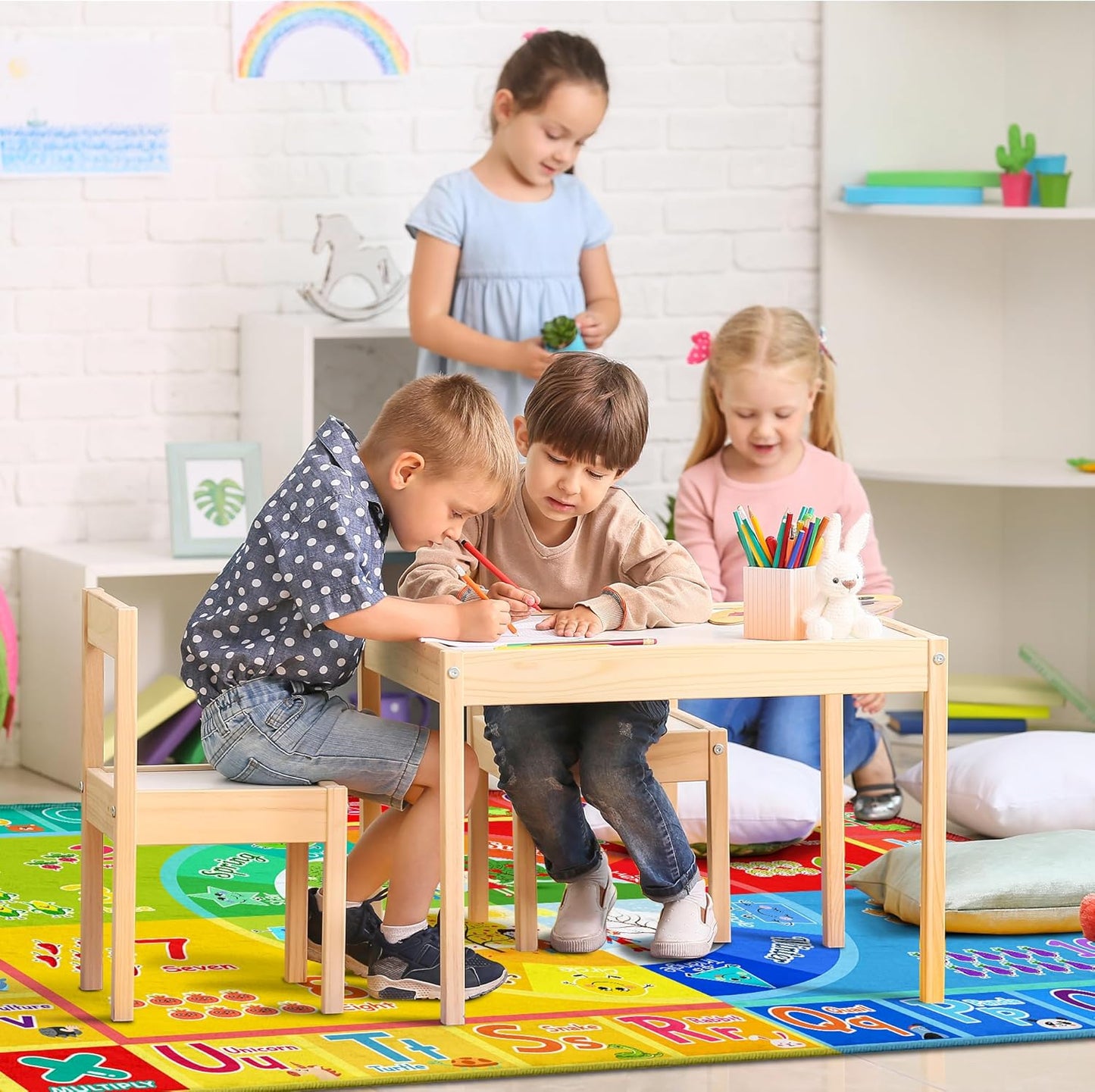 3x5 Small Kids Classroom & Playroom Rug - ABC Alphabet Educational Area Rug with Animals Numbers & Colors - Washable Non-Slip Carpet Playmat for Nursery Preschool & Reading Area