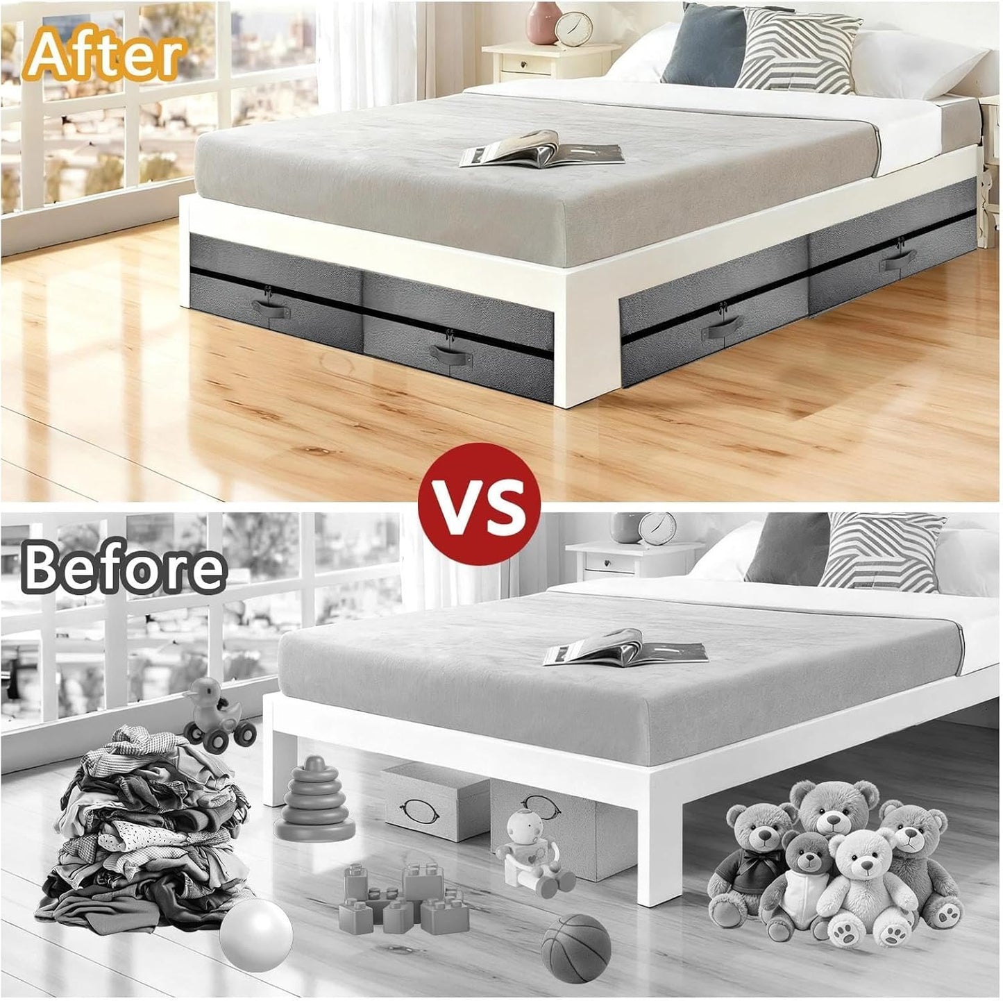 Under Bed Storage with Wheels, 2 Pack 75L Underbed Large Storage Bins with Lid, Adjustable Rolling Storage Containers for Clothes, Shoes, Blankets