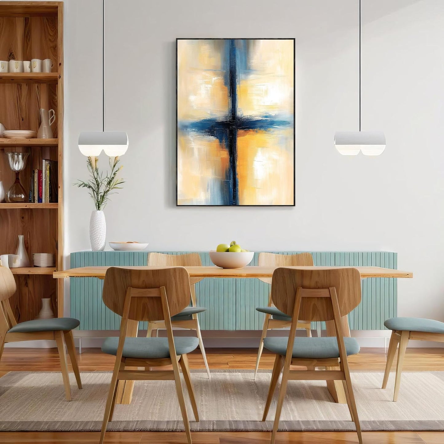 GDJSMIN Modern Abstract Painting Wall Art, Beige Blue Cross Poster For Reading Room Living Room Decor 12X 16 Inch Unframed