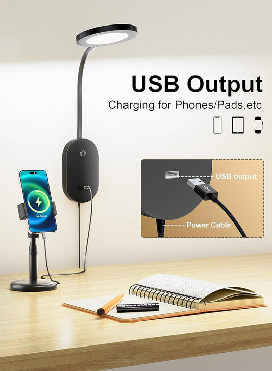 deeloop LED Wall Mounted Reading Light for Bed, Book Light for Wall Bedside Lamp with USB Output, 4 Hour Auto-Off Timer Lights，Eye-Caring Reading Lamp with 5 Dimmable 360° Rotation Headboard Light