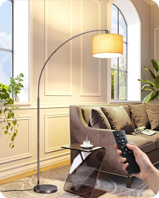 EDISHINE Dimmable Mid Century Modern Floor Lamp with Remote, Tall Arc Standing Lamps with Adjustable Drum Shade, Standing Corner Light for Living Room, Bedroom, Dining Room, Bronze