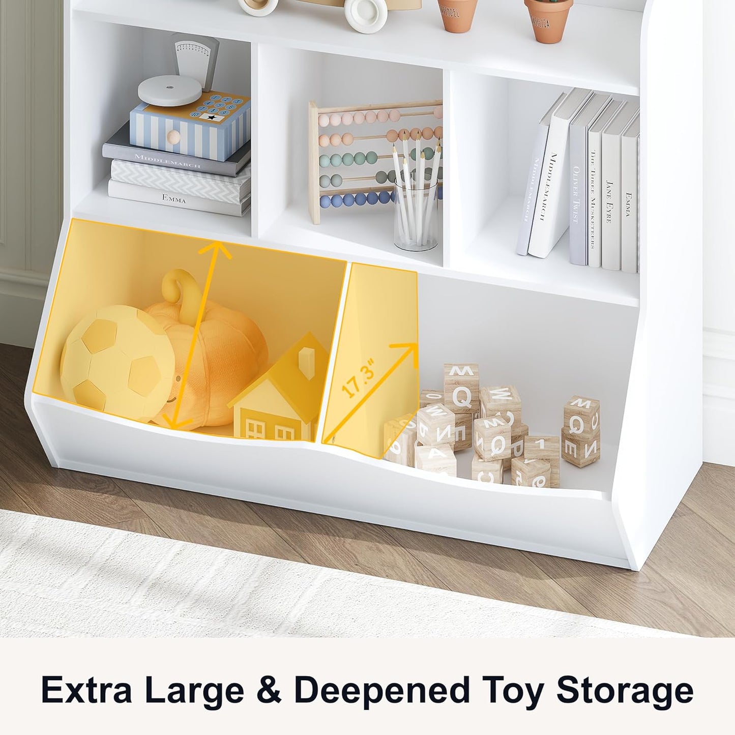 UTEX Toy Storage Organizer with Bookcase, Kid’s Multi Shelf Cubby for Books,Toys, Storage Organizer for Boys,Girls Play Room/Bedroom-White