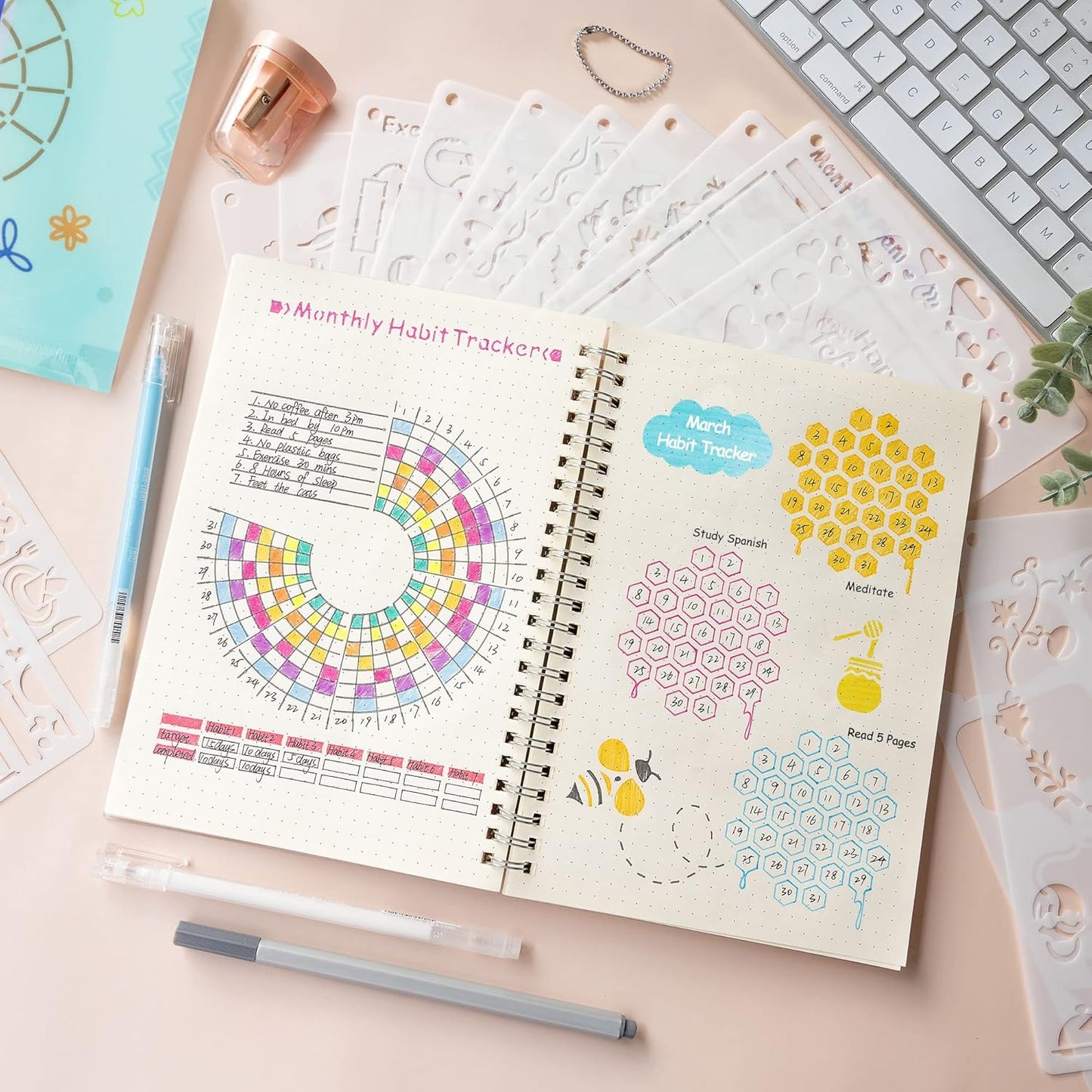 Bullet Journal Stencils (36PCS), Journal Supplies Accessories Kit for Bullet Journaling & Planner