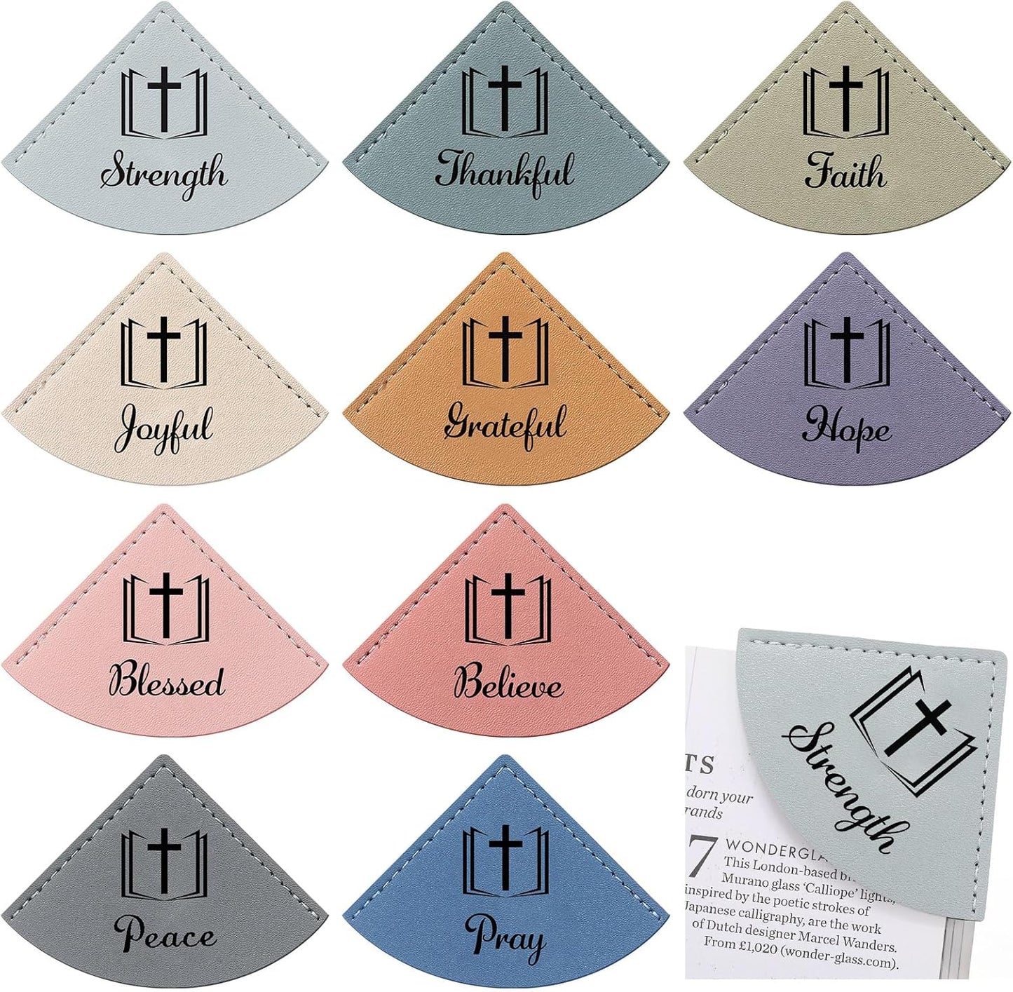 Skyygemm 10 Pcs Christian Leather Bookmarks Corner for Bible Page Corner Inspirational Bookmarks Religious Christian Gifts for Church Supplies Reading Rewards Giveaways(Pastel)