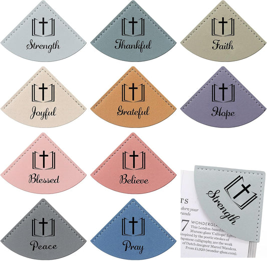 Skyygemm 10 Pcs Christian Leather Bookmarks Corner for Bible Page Corner Inspirational Bookmarks Religious Christian Gifts for Church Supplies Reading Rewards Giveaways(Pastel)