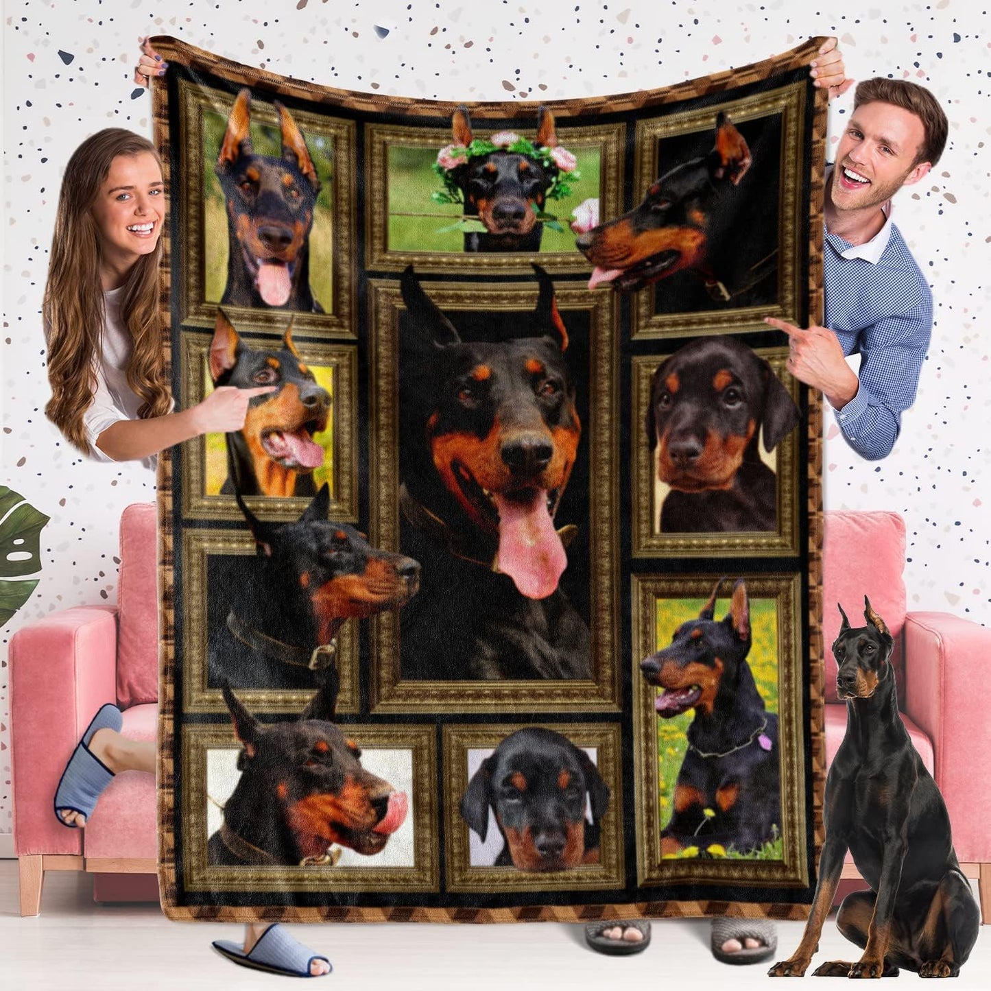 Doberman Blanket for Dog Lover, Fleece Throw Blanket for Couch Super Soft Cozy Bed Blanket Lightweight Plush Fuzzy Blankets and Throws for Sofa, 50 x 60 Inch