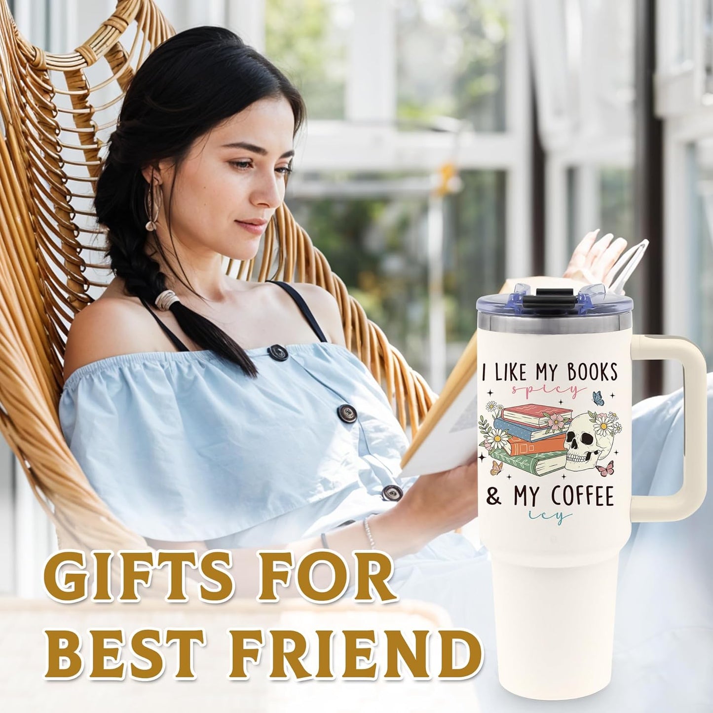 Book Lovers Gifts 40oz Tumbler with Handle and Straw, Books Tumbler for Friend, Bookish Gifts for Women Readers, Reading Accessories Stainless Steel Travel Mug 1 Pcs