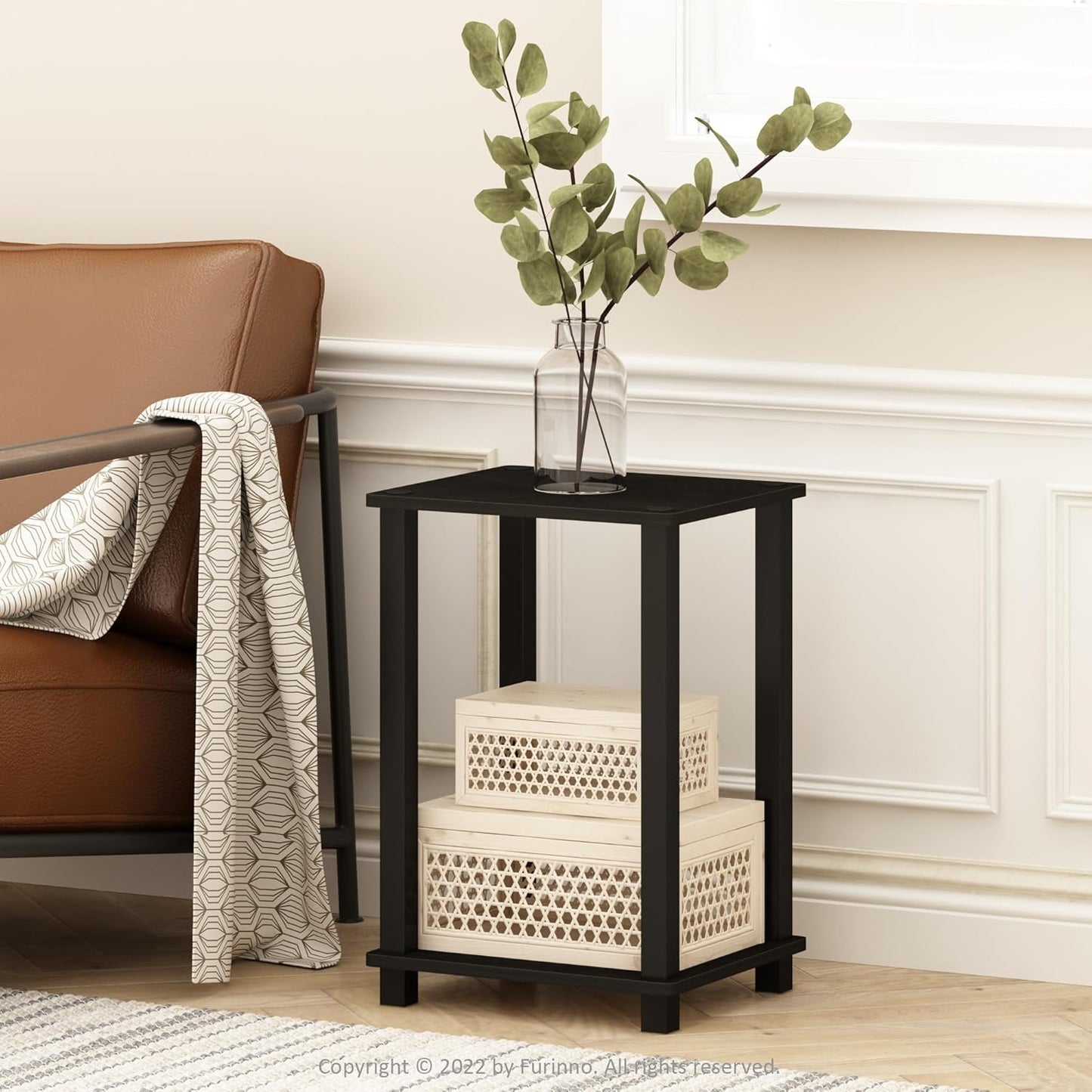 Furinno Simplistic Side Table, 2-Tier Small End Table with Open Shelf, Easy Assembly Toolless Night Stand, Nightstand, for Living Room, Bedroom, Espresso