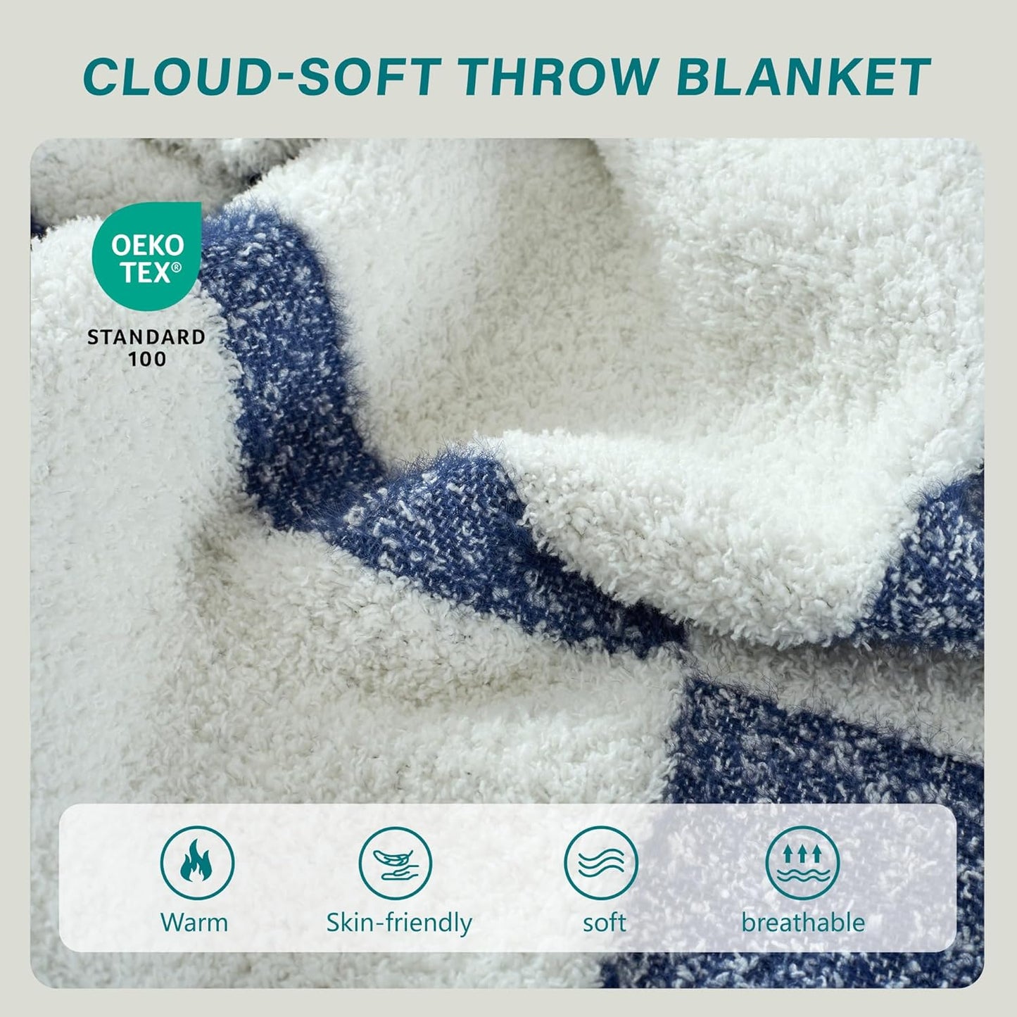 Winter Plaid Throw Blanket Fluffy Fuzzy Soft Lightweight Cozy Farmhouse Tassels Checkered Knitted Throws for Couch Sofa Bed (Navy Blue, 60"x80")