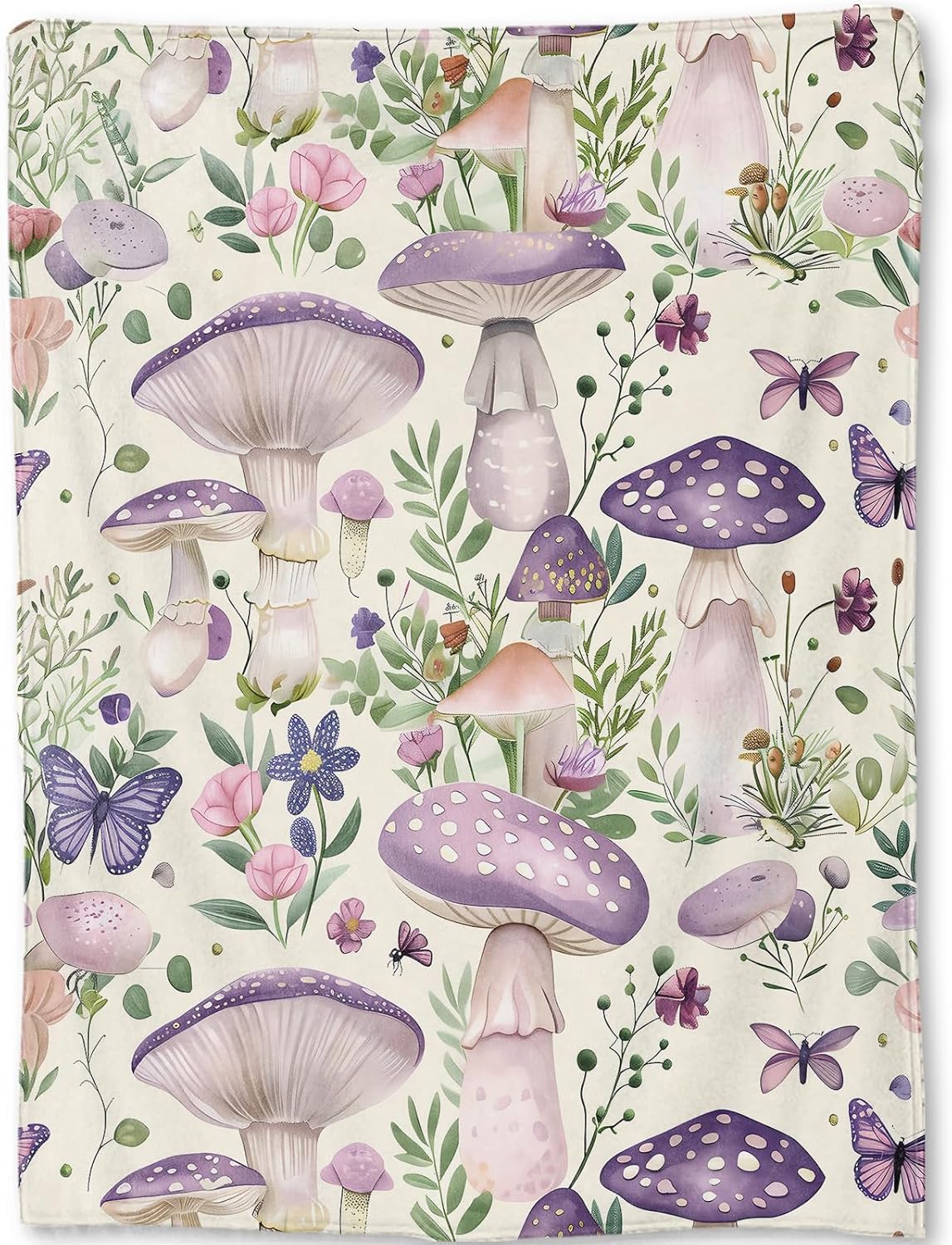 Purple Mushroom Vintage Flannel Blanket - Butterfly Whimsical Retro Throw,Whimsical Gifts for Women, Ultra Soft & Warm,Lightweight, for Couch Bedroom Living Room Decor & Farmhouse 40x50in