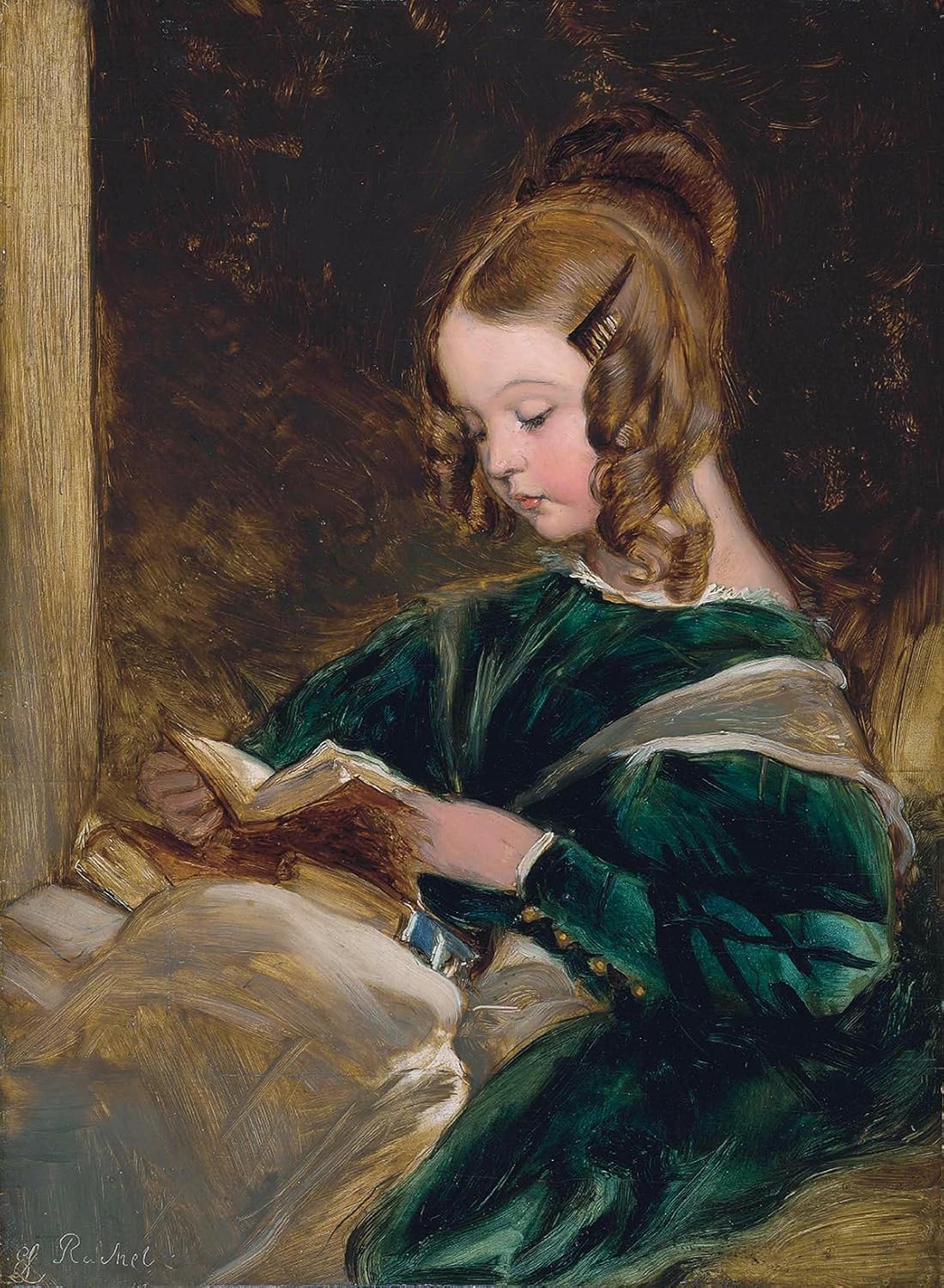Girl Reading a Book Rachel Russell 1835 by Sr. E. Landseer London, United Kingdom Artist Artist 16"X22" Image Size on Matte Paper Fine Art Print Poster Shipped Rolled-up