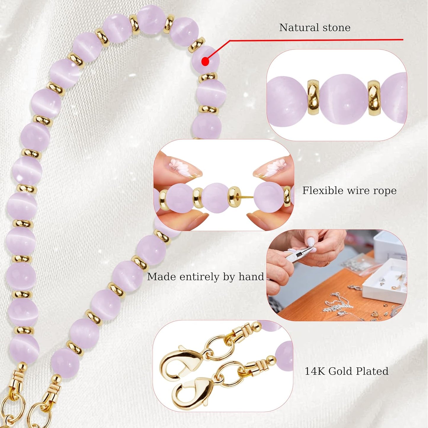 Marble Beaded Phone Wrist Strap,Detachable Phone Bracelet Strap with Tether Tab,Hands-Free Wristlet Strap (Rose Quartz)