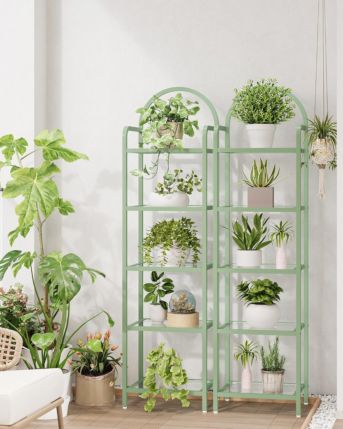 Bookcase Bookshelf, Tempered Glass Bookshelves, Slim Shelving Unit for Bedroom, Bathroom, Home Office, Steel Frame, 5 Tier Green BC05099C