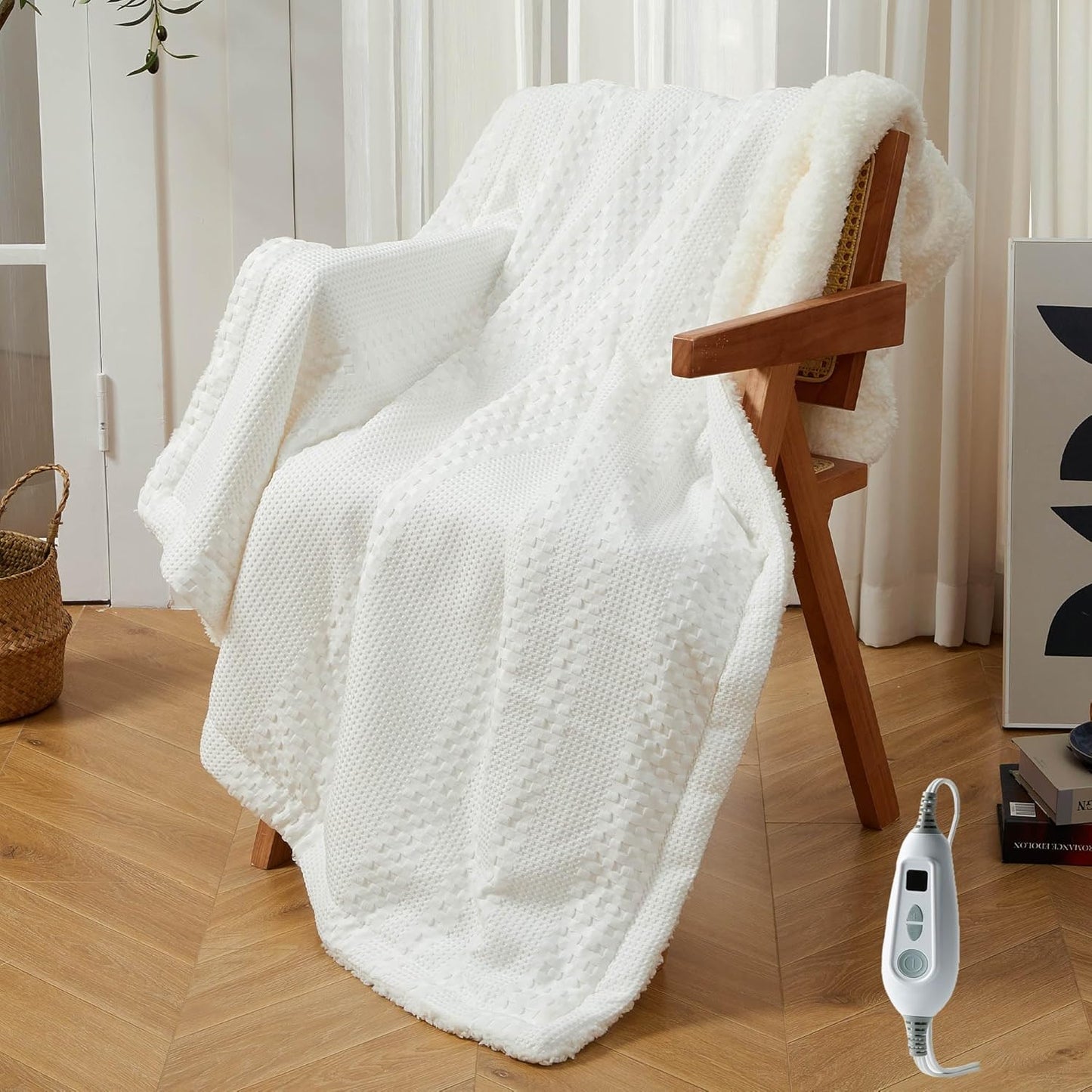 Heated Throw Blanket Electric 50"x60", Soft Waffle Weave to Sherpa Heating Throw with 6 Heating Levels, 4 Hours Auto Off, Machine Washable, Gift Suit for Couch Bed Sofa Home Office