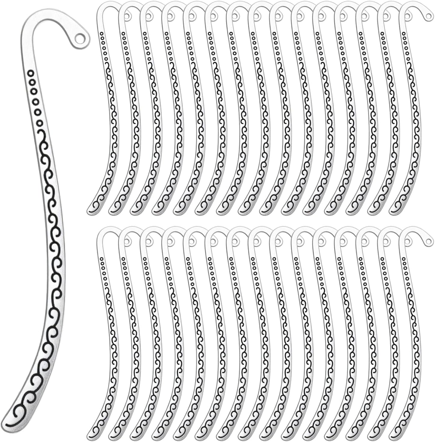 Metal Bookmarks, 30PCS Antique Vintage Silver Carved Hook Bookmarks with Loop, Book Marks for Reading Women Men, Unique Books Mark Gifts for Book Lovers, Jewelry Making Charms