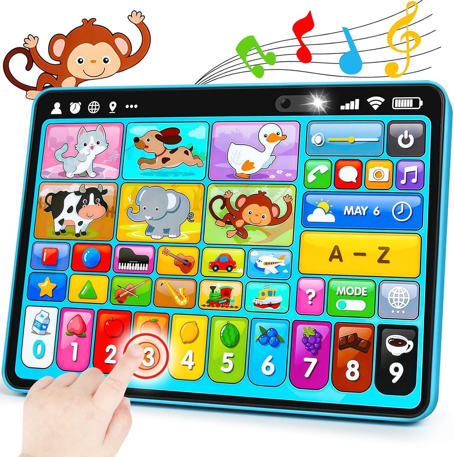 Trilingual Learning Toy Tablet with Music & Sound, Montessori Speech Musical Therapy Toys, Gifts for Boy, Girl, Baby, Toddler, for Age 1, 2, 3 Year Old (12-18 Months)