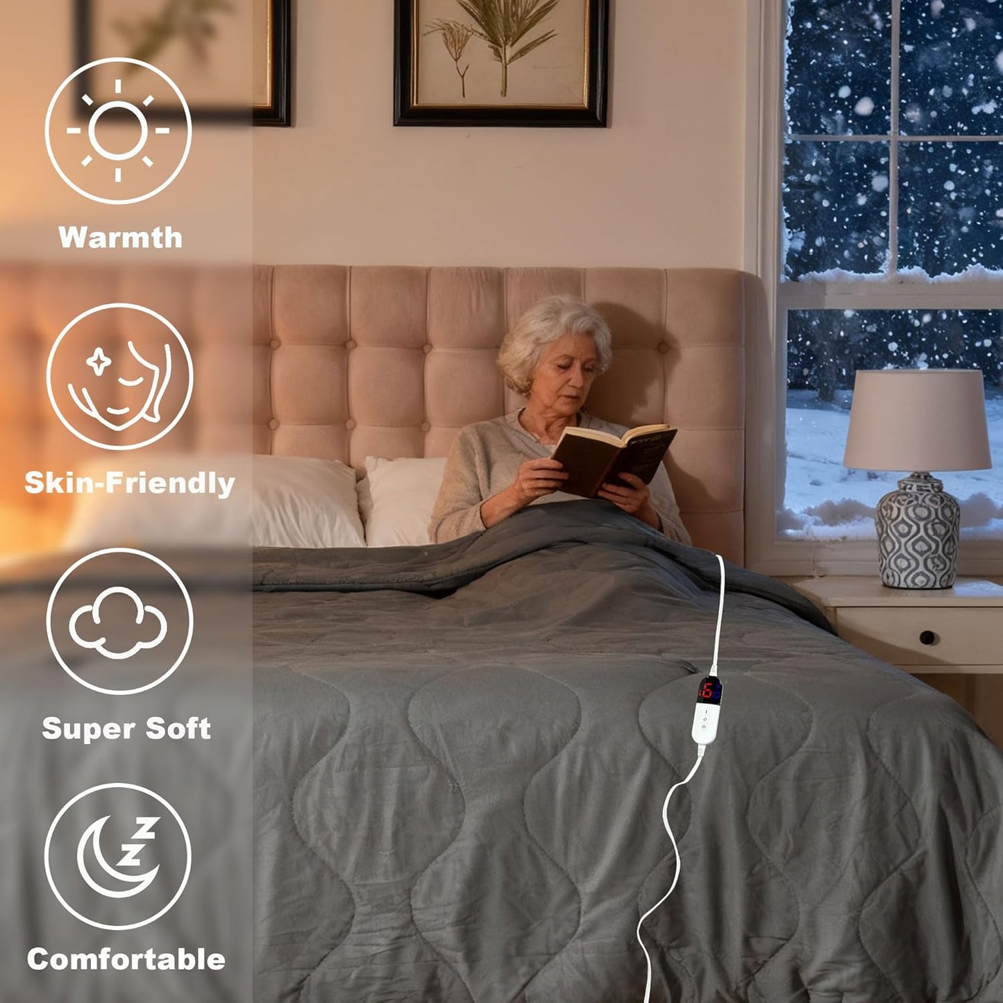 Electric Blanket Queen Size - Dual Control Heated Blanket Queen Size, Fast Heating with 10 Time Settings & 6 Heat Settings, Warm Gift (Gray, Queen/Full 90" x 90")