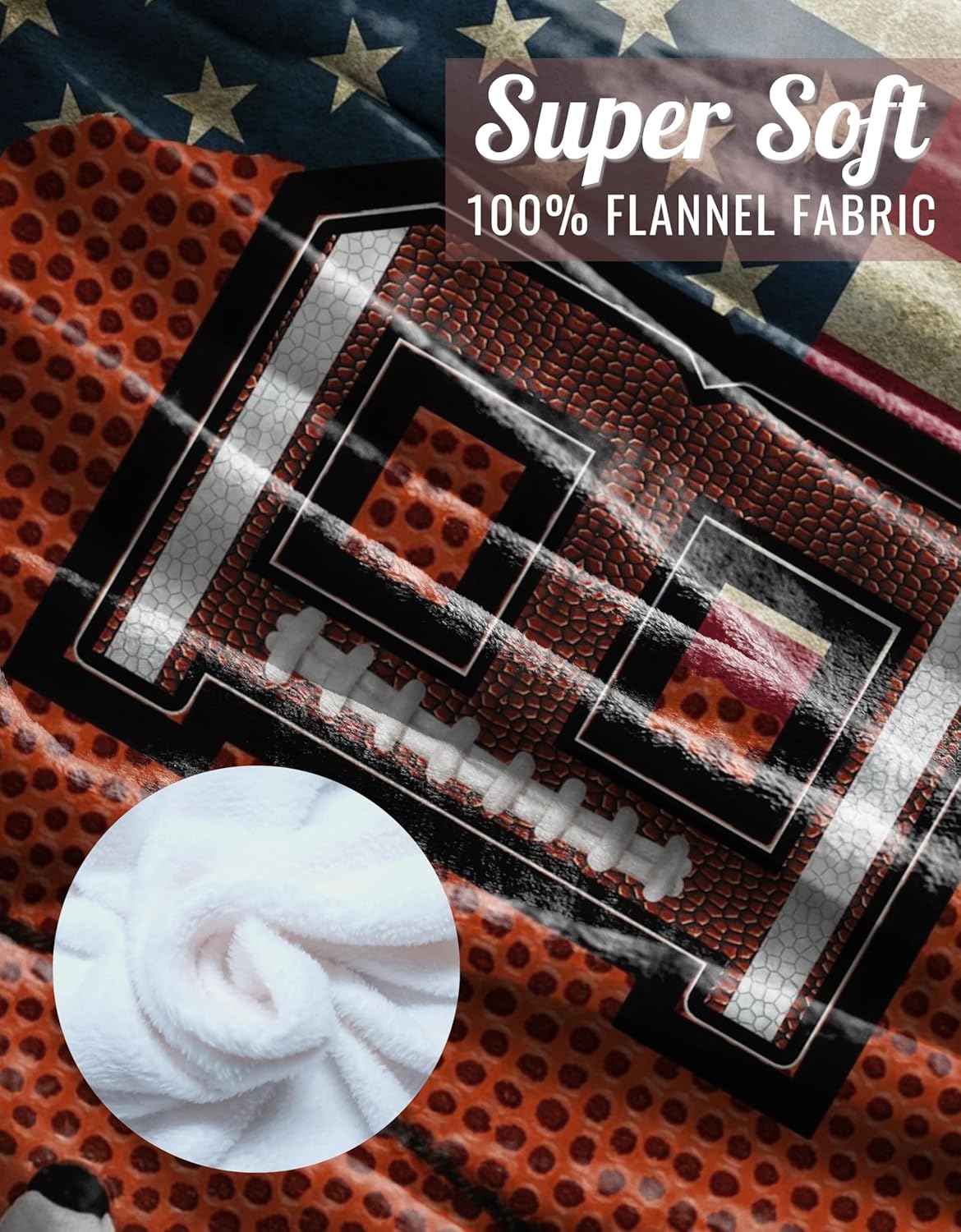Football Blanket for Boys, Teen, Coaches, Personalized Blanket with Initials, Flannel Throw Blanket for Birthday, Christmas, 50x65 Inches, D