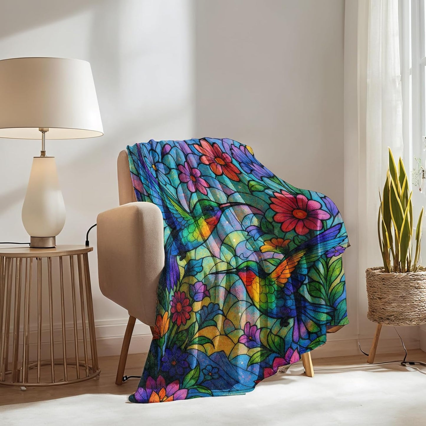 Colorful Hummingbird Blanket Gifts for Boys Girls Kids, Hummingbirds and Floral Warm Soft Flannel Throw Blankets for Travel, Sofa, Room, Bedroom Birthday Christmas Spring Decor, 50x60 in