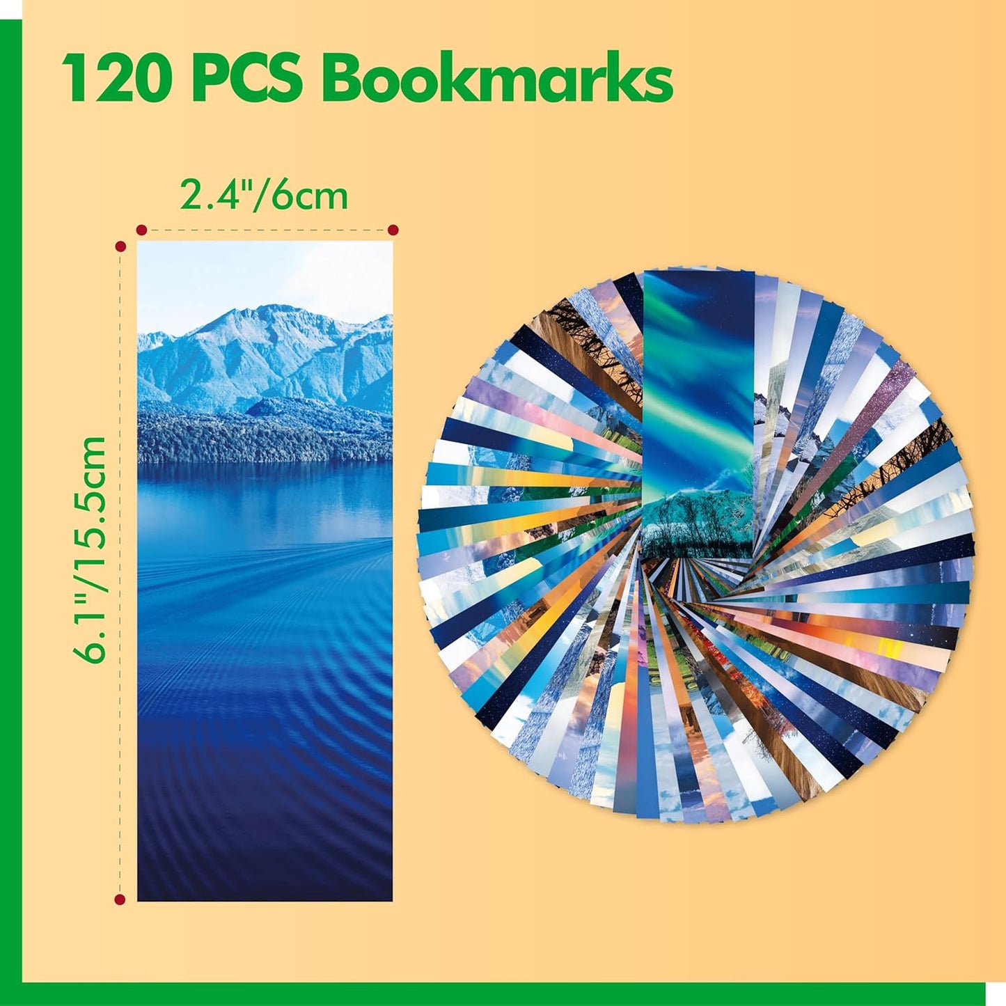 120 PCS Landscape Bookmarks, 30 Designs Double Sided Printing Paper Bookmarks Scenery Book Markers with PET Film for Primary Middle High Reading Students, Book Lovers (2.4” x 6.1”)