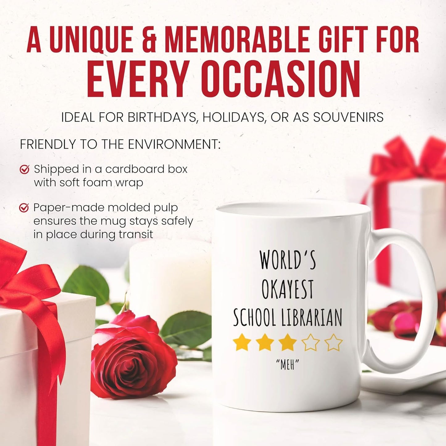 Okayest School Librarian Mug - Library Coffee Cup - Book Lover Funny Gift From - Reading Advocate Tea Mugs - Knowledge Cups - 11 Oz Ceramic Gifts For Educators, Birthday, Him, Her, National Week