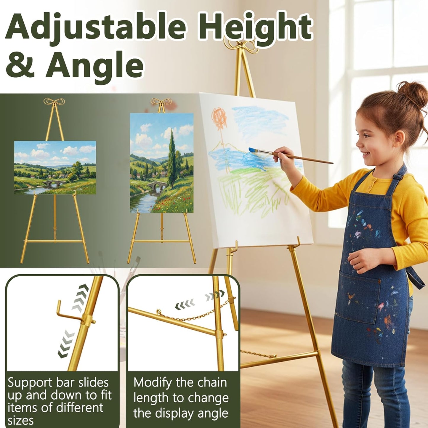 Gold Easel Stand for Sign, 55'' Adjustable Easel Stand for Display, Metal Easel Display Stand Heavy Duty(Round Tube)