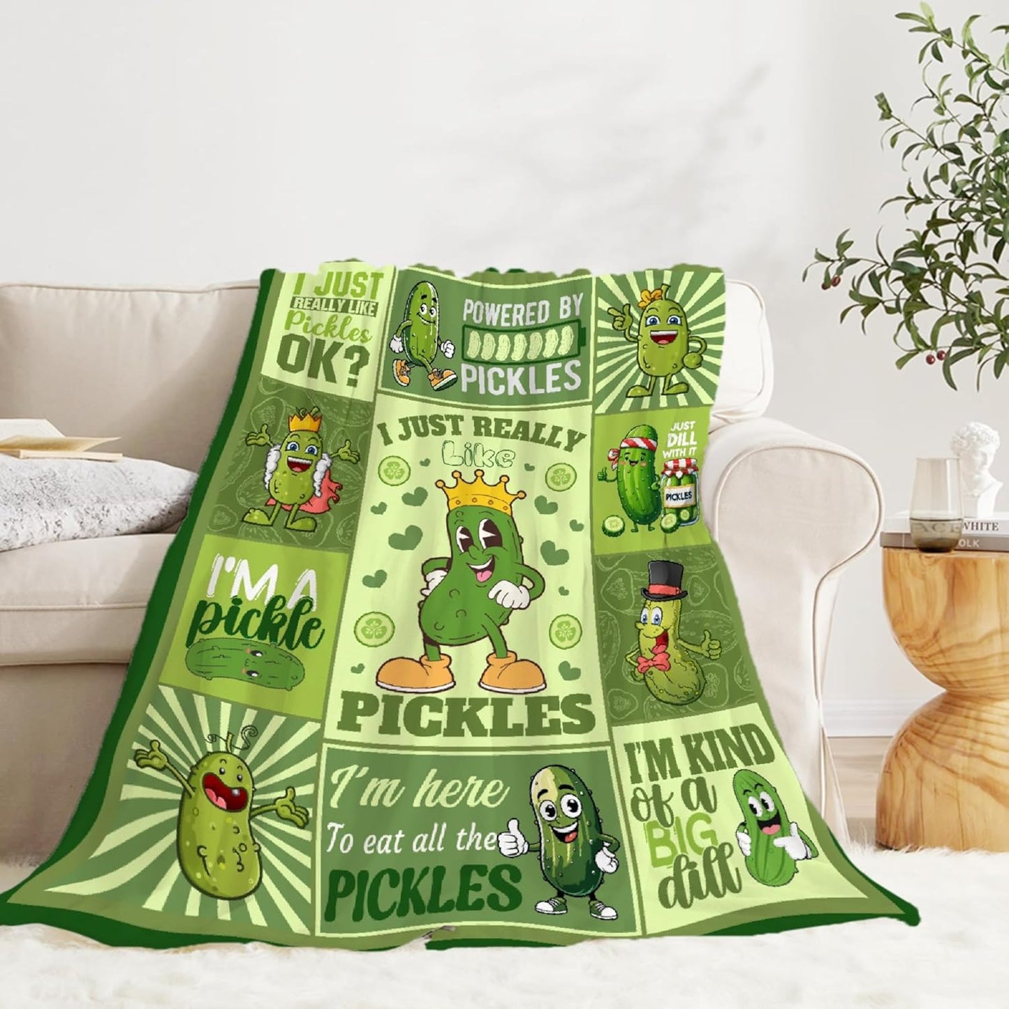 Pickle Blanket, Funny Pickle Gifts for Kids, I Just Really Like Pickles Themed Flannel Blankets, Soft Cozy Lightweight Throw Gifts for Pickle Lover Women Girls Boys 40x50 Inch for Kid