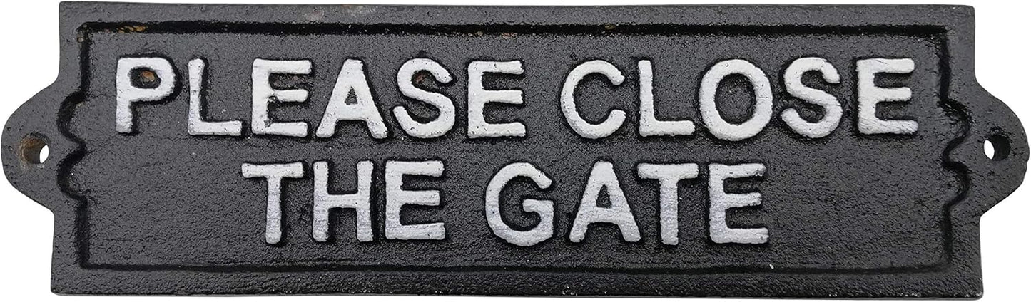Comfy Hour 8" x 2" Heavy Duty Cast Iron Please Close The Gate Sign, Weatherproof Metal Gate Plaque for Outdoor Garden, Fence & Yard, Vintage Farmhouse Style Wall Mount Sign, Black