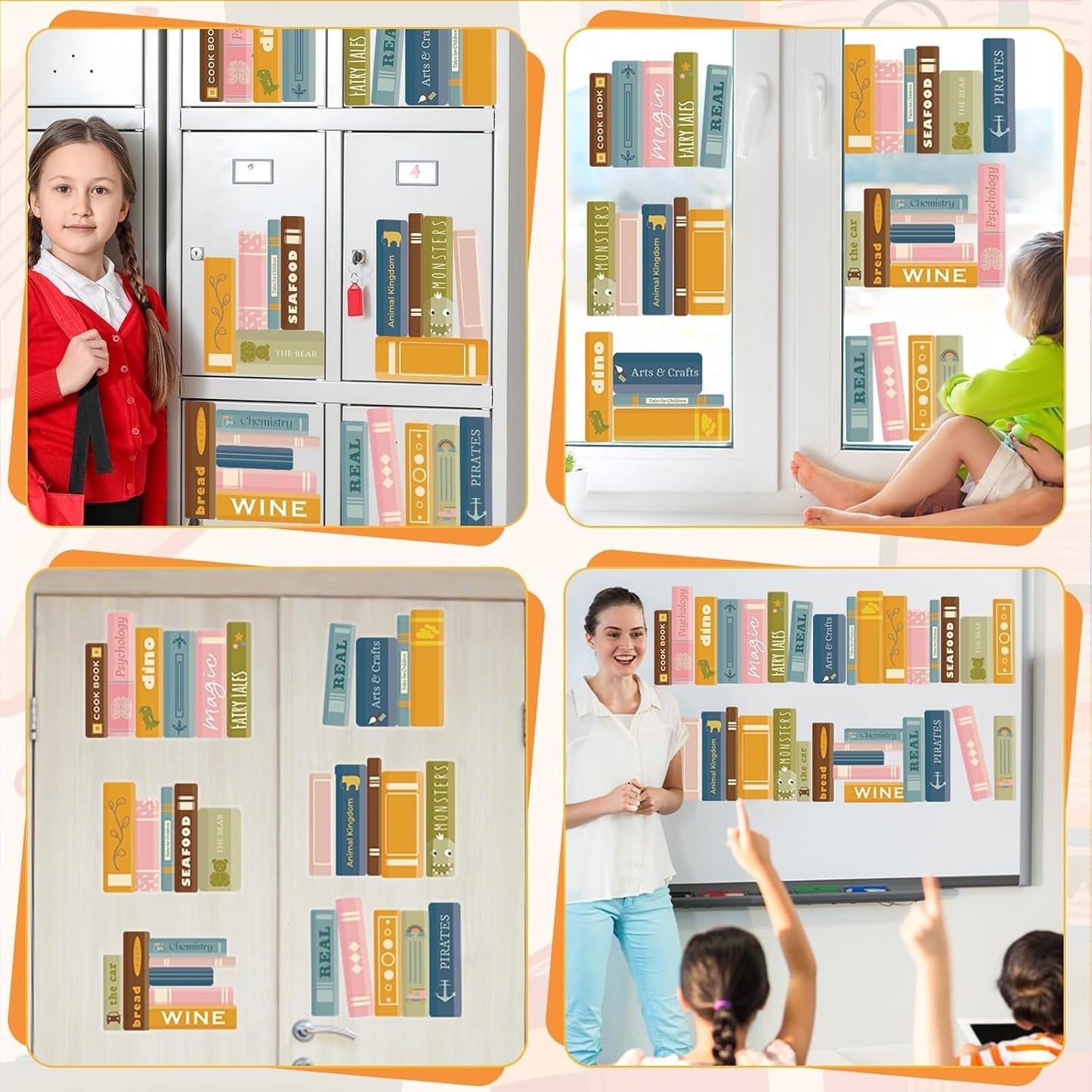 Back to School Window Clings Decorations Boho Book Window Stickers Reading Classroom Decor Inspirational Motivational Bookshelf Glass Decals for First Day of School Library Home Wall Supplies