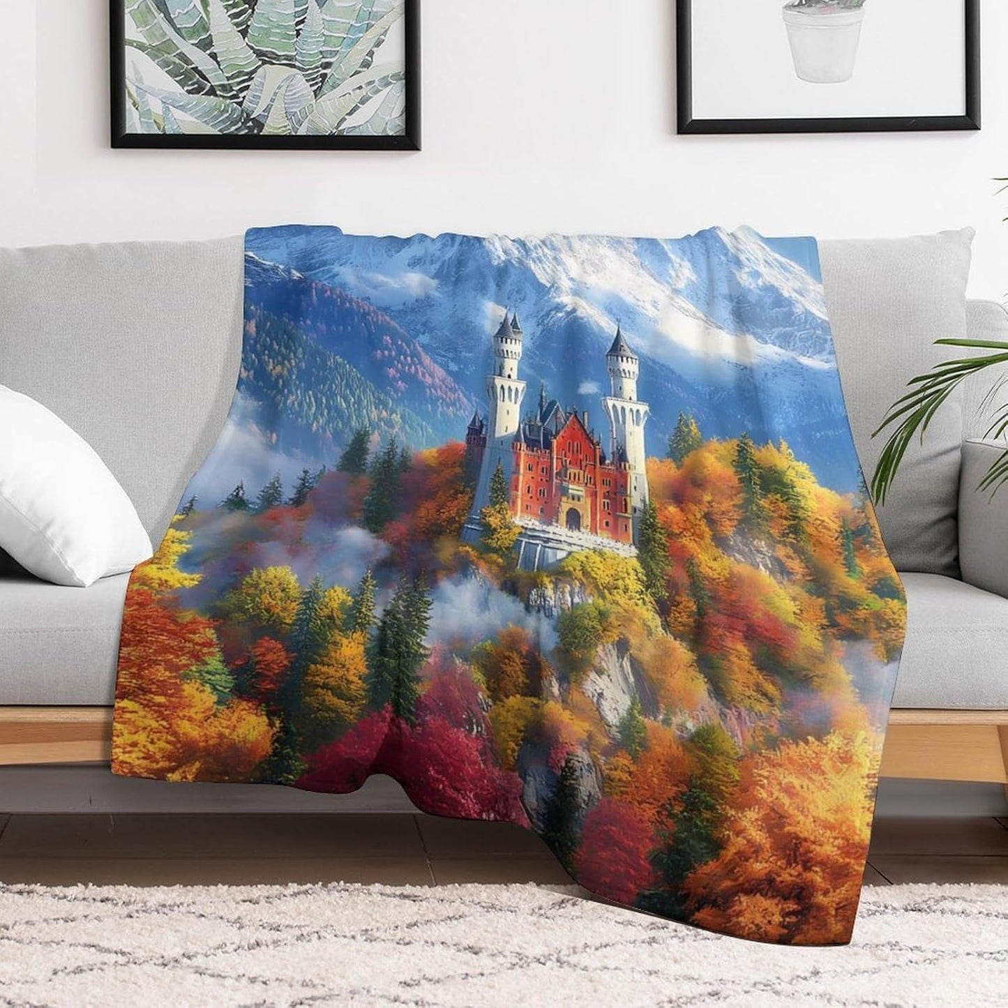 Schloss Neuschwanstein Throw Blanket for Couch Bed Plush Cozy Fuzzy Flannel Blanket for All Season 30"x40"