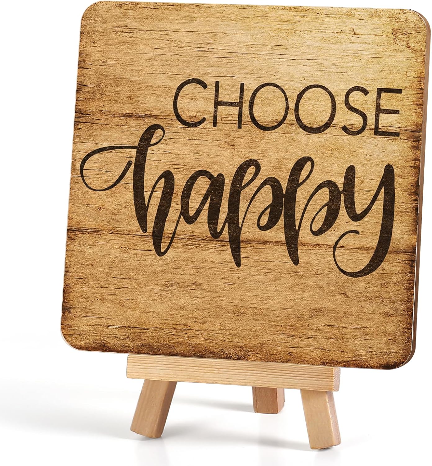 Inspirational Desk Decor, Rustic Home Office Wooden Sign, Farmhouse Decoration for Bedroom Living Room Kitchen Coffee Bar Shelf, Positive Emotional Support Gifts for Men Women, Choose Happy