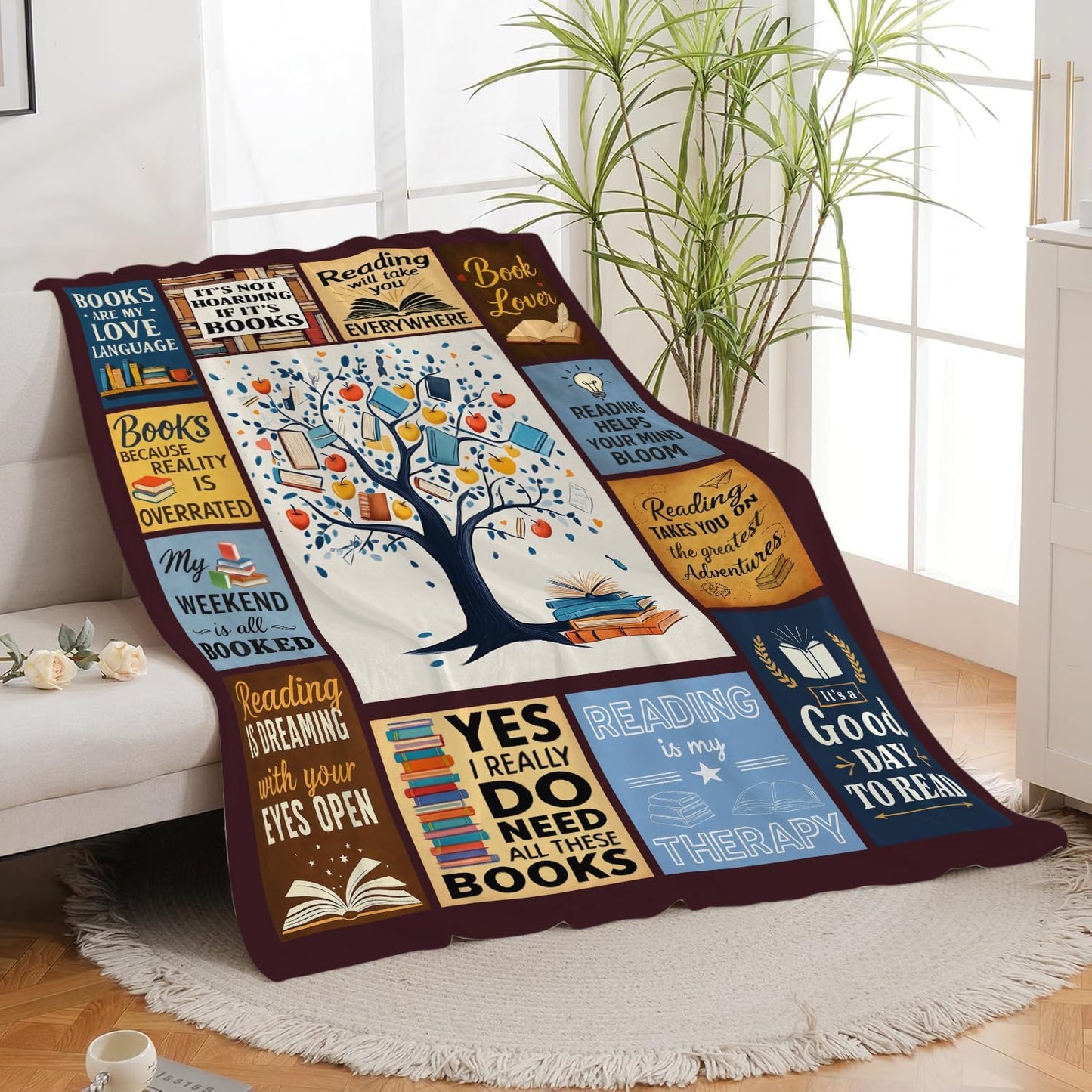 Yibuda Book Tree Blanket Reading Reader Flannel Plush Throw Blanket Cozy Read Bookish Decor Fleece Stuff Blanket Gifts for Bookworm Lover Girls Boys Kids Adults Women Bed Travel 40"x50"