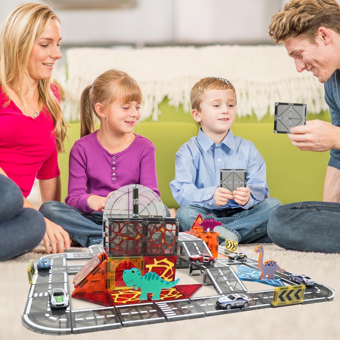 Magnetic Tiles Road Set with Pullback Car, Magnetic Blocks for Kids Ages 4-8, Magnet Tiles for Preschool STEM Building Toy, Autism Learning Sensory Montessori Toys Gift for Toddler Boys and Girls