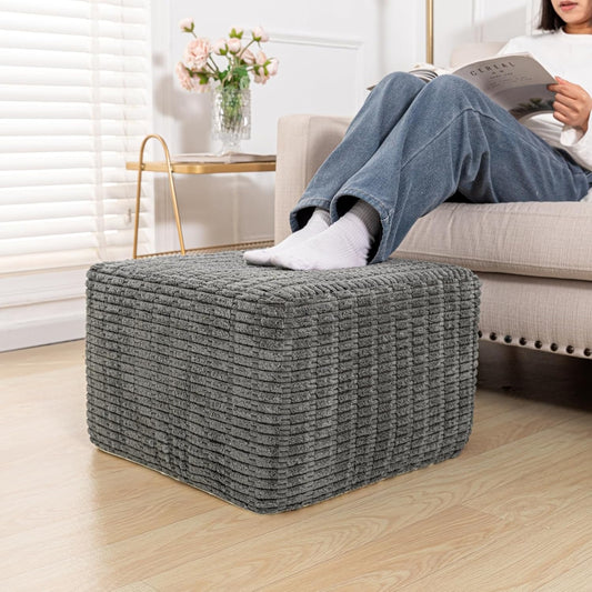 Asuprui Round Square Pouf Ottoman Foot Rest – Lightweight Modern Footstool with Plush Foam Filling, Perfect for Living Room Decor & Cozy Comfort – 20x20x14 Inch Chic Accent Piece (Gray)