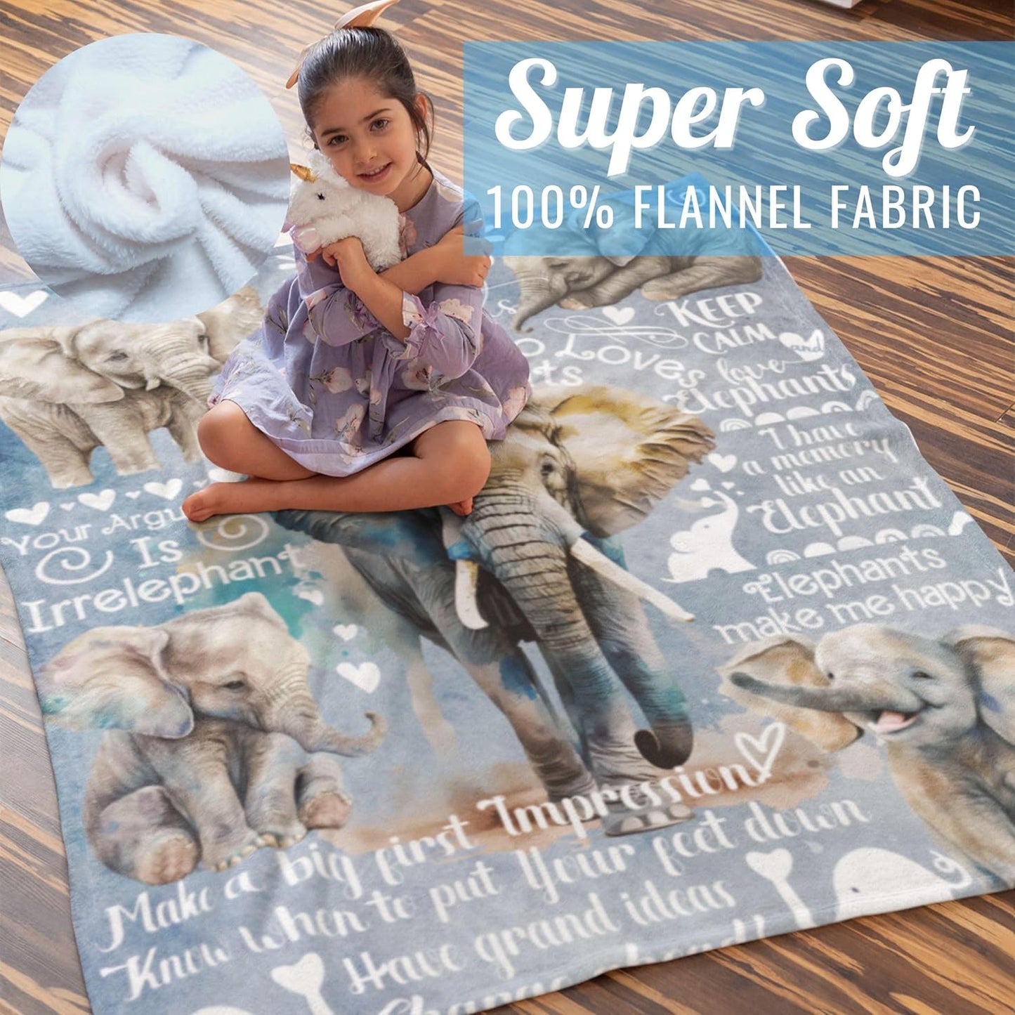 Elephant Gifts for Women, Just A Girl Who Loves Elephants, Throw Blanket for Sister, Daughter, Coworkers, Friends, Blue, 60x80 Inches