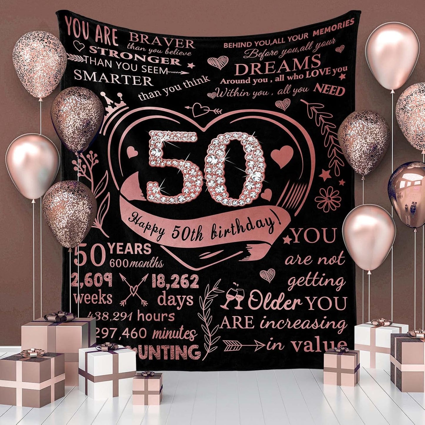 50th Birthday Blanket Gifts for Women with Gift Box, Gifts for Women Turning 50, Happy 50th Birthday Gift Ideas for Her, 50th Birthday Decorations Throw Blanket 60"x50"