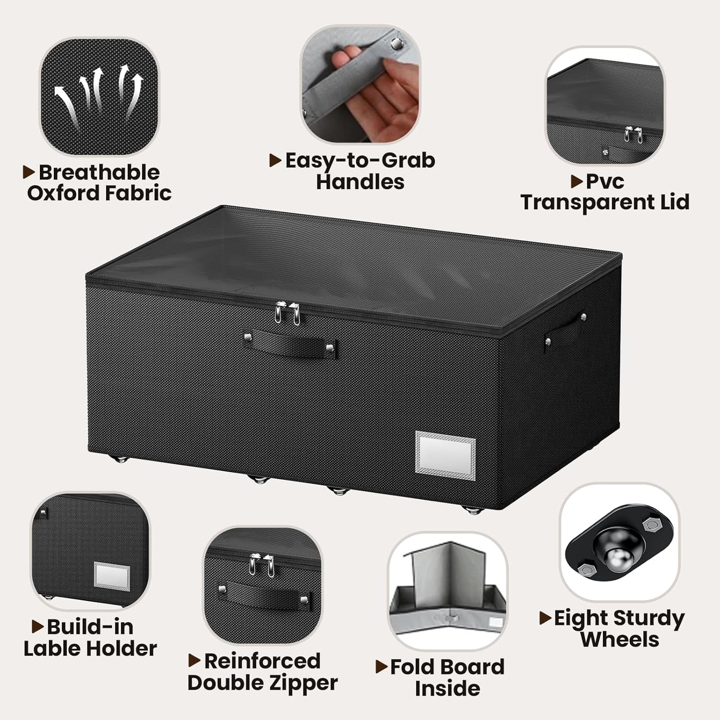Dayacoco Underbed Storage with Wheels, 2 Pack Under Bed Storage Containers with Clear Lids, No Assembly Required 10.1 inch Rolling Under Bed Storage for Clothes, Blankets