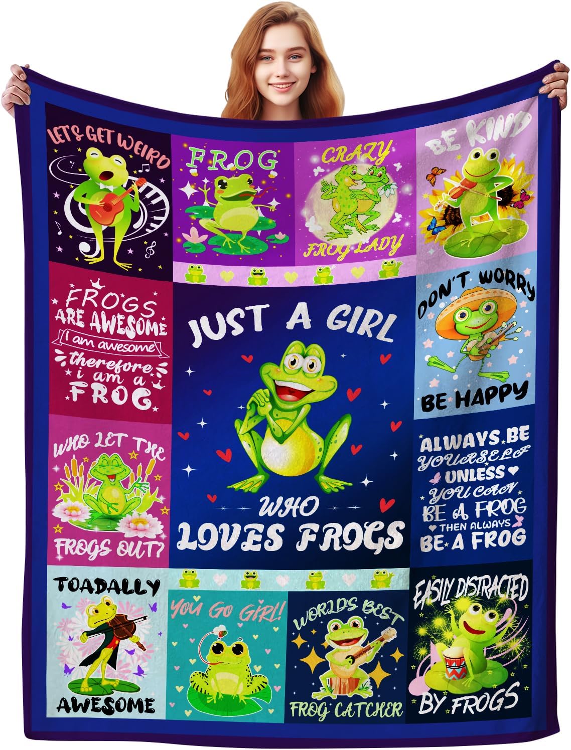 Cute Green Frog Blanket Soft Cozy Flannel Frogs Blankets and Throws Bed Bedding Sofa Chair Home Decor, Best Birthday Christmas Frog Gifts for Adults Kids Women Girls 50"x40"