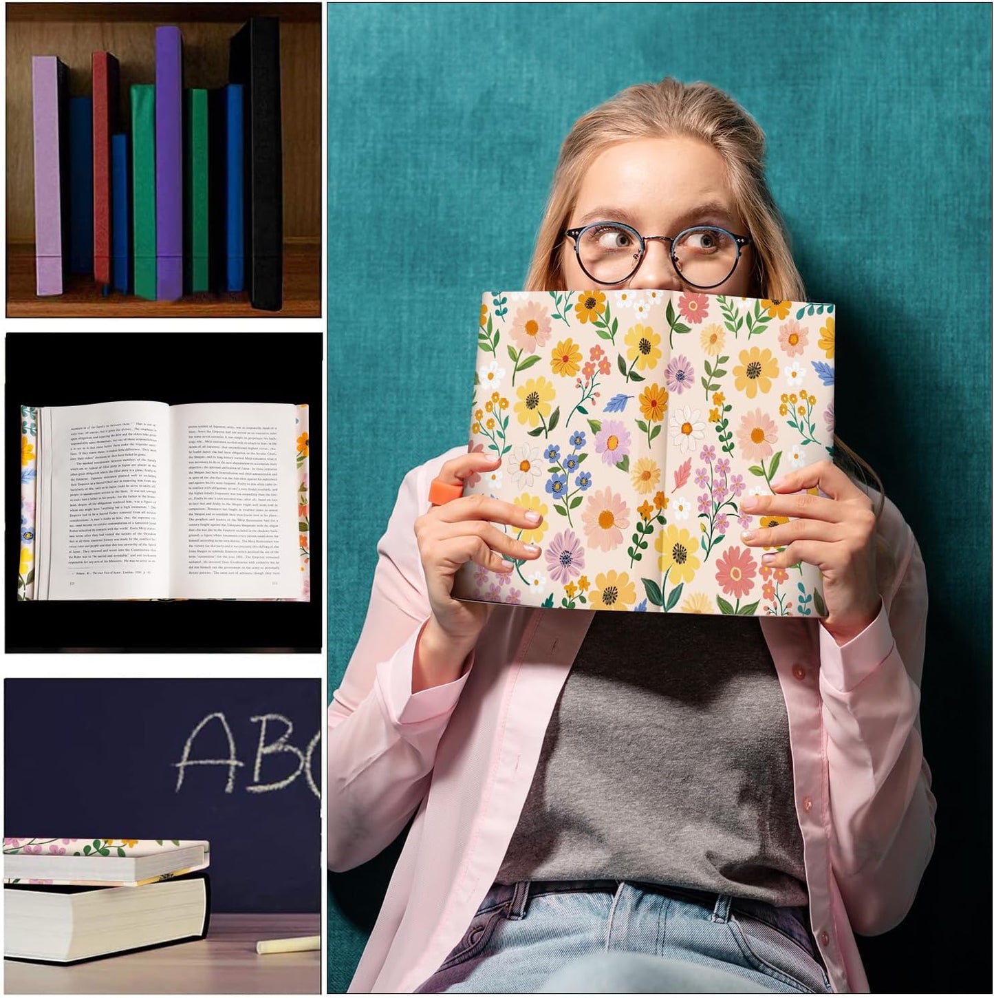 Anseal 1 Pack Floral Pattern Stretchable Book Sleeve Cover for Paperbacks Hardcovers Textbooks up to 9" x 12", Washable Reusable Book Protector with 2 Labels