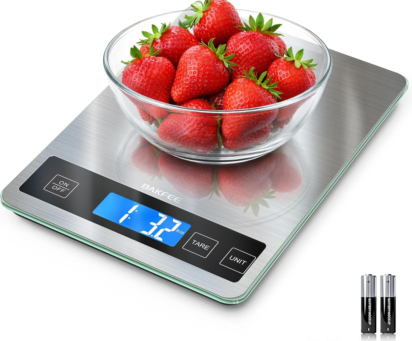 Food Scale, 15kg/33lb Digital Kitchen Scale with Stainless Steel & Tempered Glass, 1g / 0.05oz Precise Graduation, Waterproof and Sturdy Surface, for Cooking, Baking, Weight Loss, Meal Prep