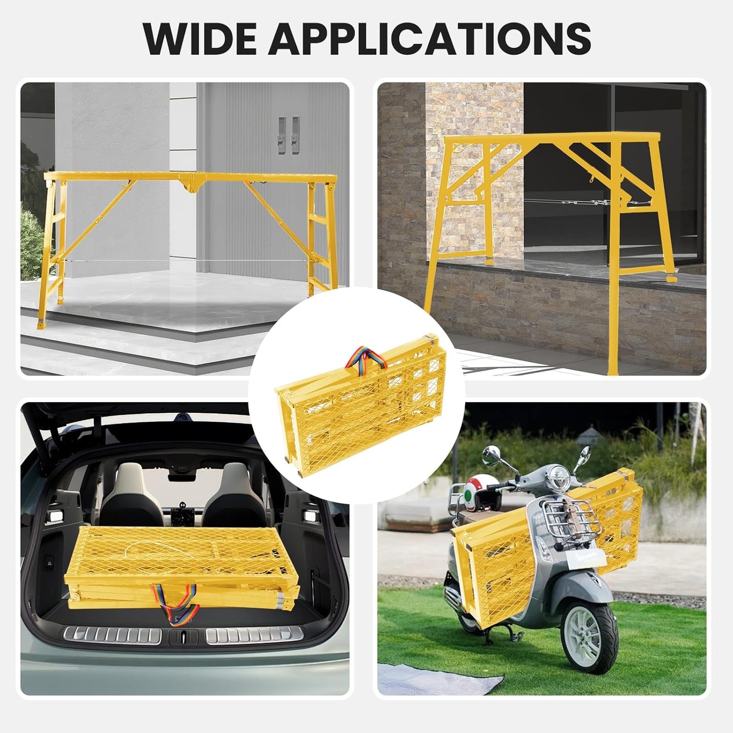 Foldable Scaffolding Platform, 70.8x15.2x36.2-62 Inch Portable Work Platform, 770 Lbs Capacity, Adjustable Height Industrial Step Ladders, Ideal for Painting, Wiring and Home Decor, Yellow