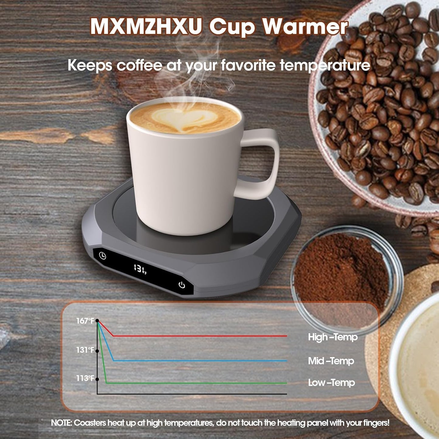 Mug Warmer for Desk - 36W Smart Coffee Cup Warmer with Timer, Auto Shut Off, 3 Heat Settings, Keep Your Coffee Warm for Office Hours,Perfect Coffee Gifts (Gray)