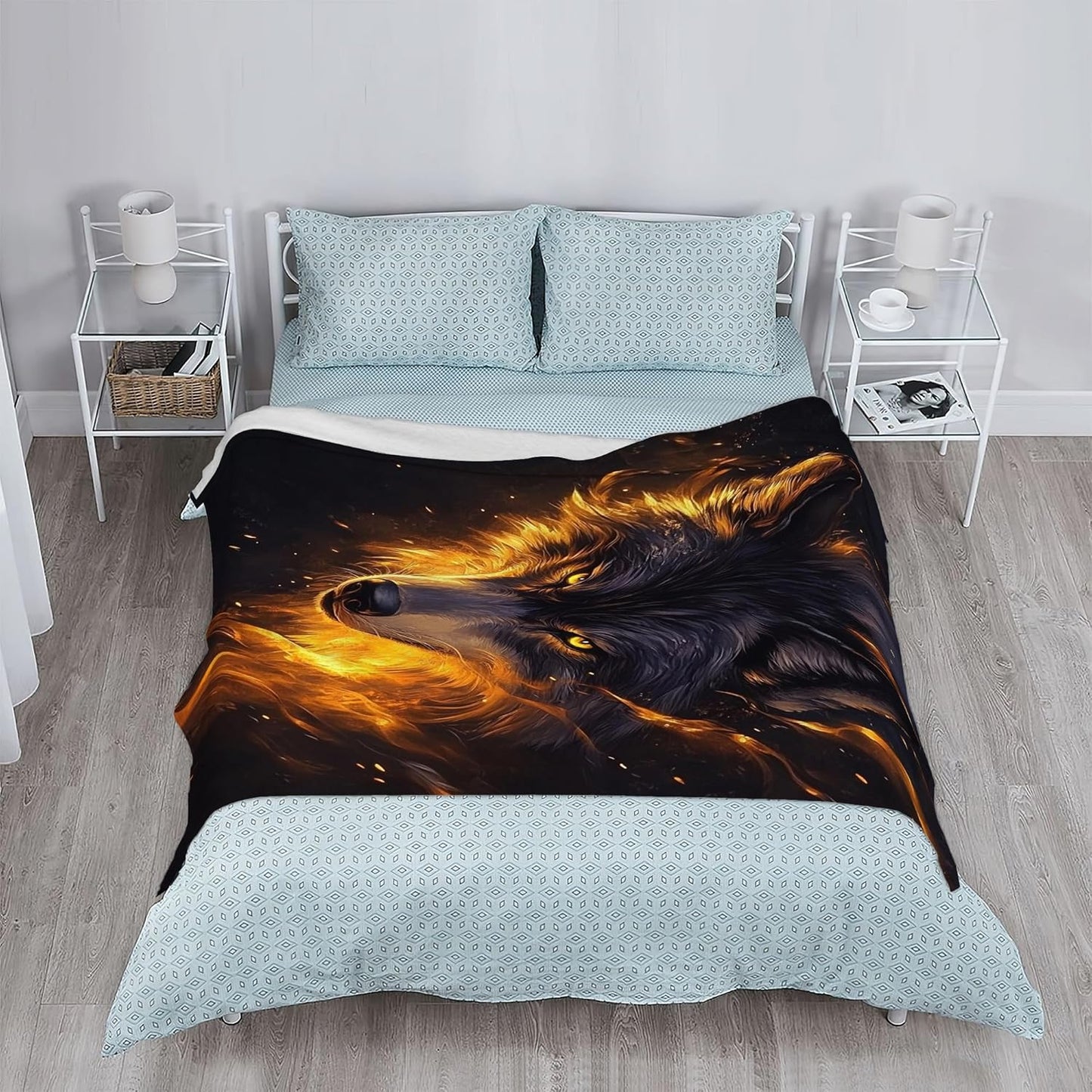 Cool Wolf Fall Throw Blanket,Animal Cozy Plush Fluffy Blanket for Living Room Decor,Lightweight Fleece Throws for Couch,Bed,Traveling,Naps,Reading,50 X 60 Inch
