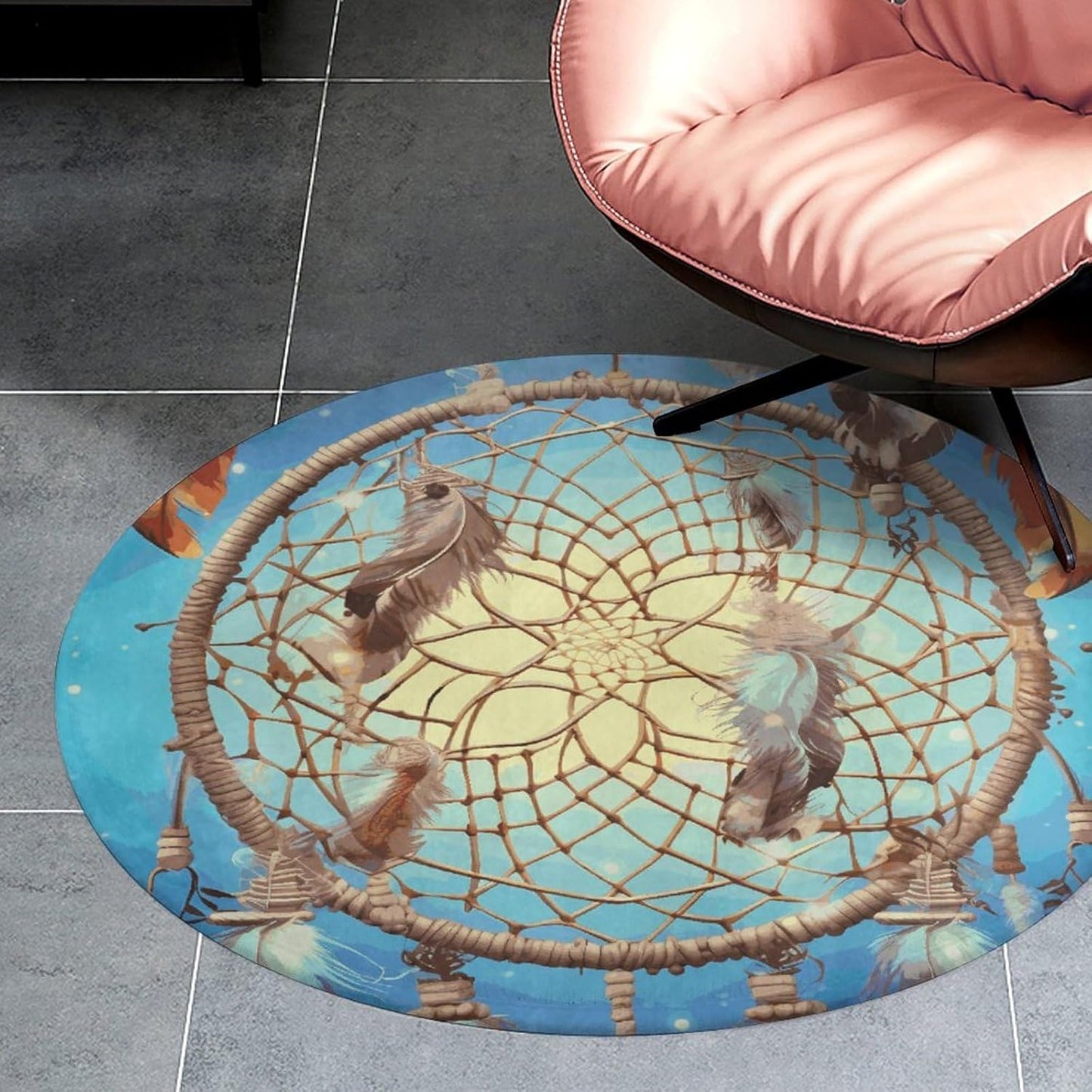 Catch Dream Net Circle Rug Retro Luxury Coral Velvet Floor Mat Non Slip Soft Indoor Floor Carpet Comfy Thickened Area Rugs Modern Aesthetic Minimalist Carpets for Home Decor