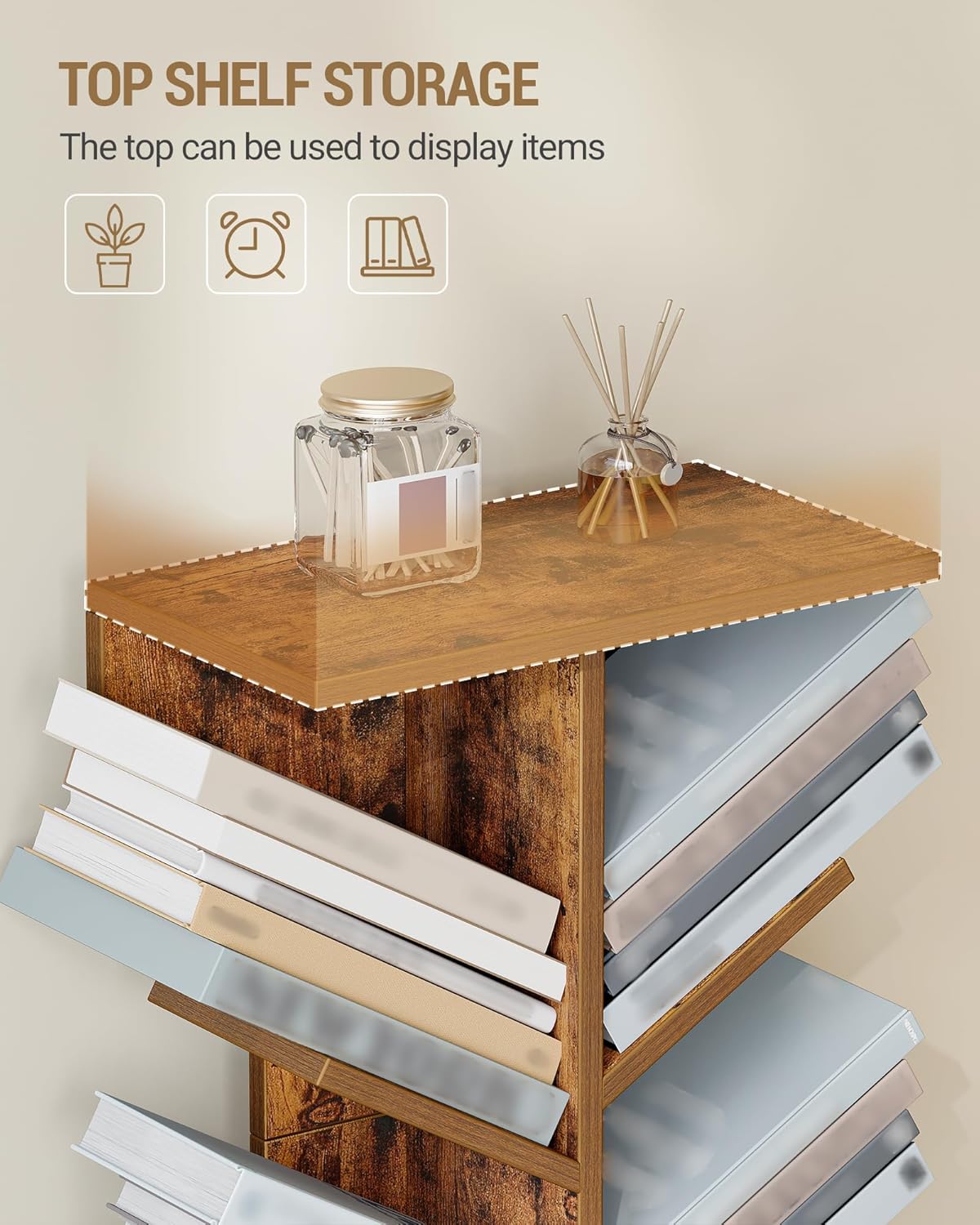 Tree Bookshelf, 11 Tier Narrow Bookcase, Display Shelf, Book Organizer, Small Floor Standing Book Shelf for Bedroom, Living Room, Home Office, Rustic Brown BC01601X