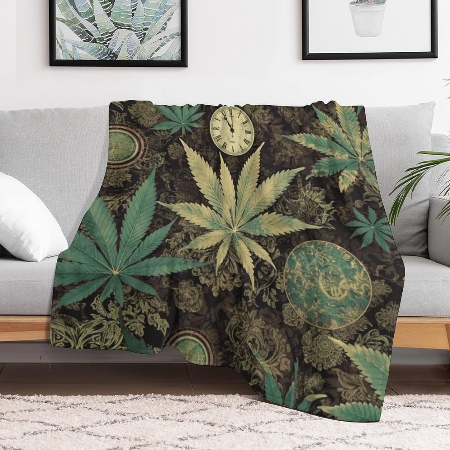 Flannel Fleece Throw Blanket, Soft Cozy Fuzzy A Puff in Time Weed Marijuana Blankets for Women Men, Lightweight Plush Warm, Machine Washable Bed Blankets for Couch Sofa Chair Office All Season 60x80