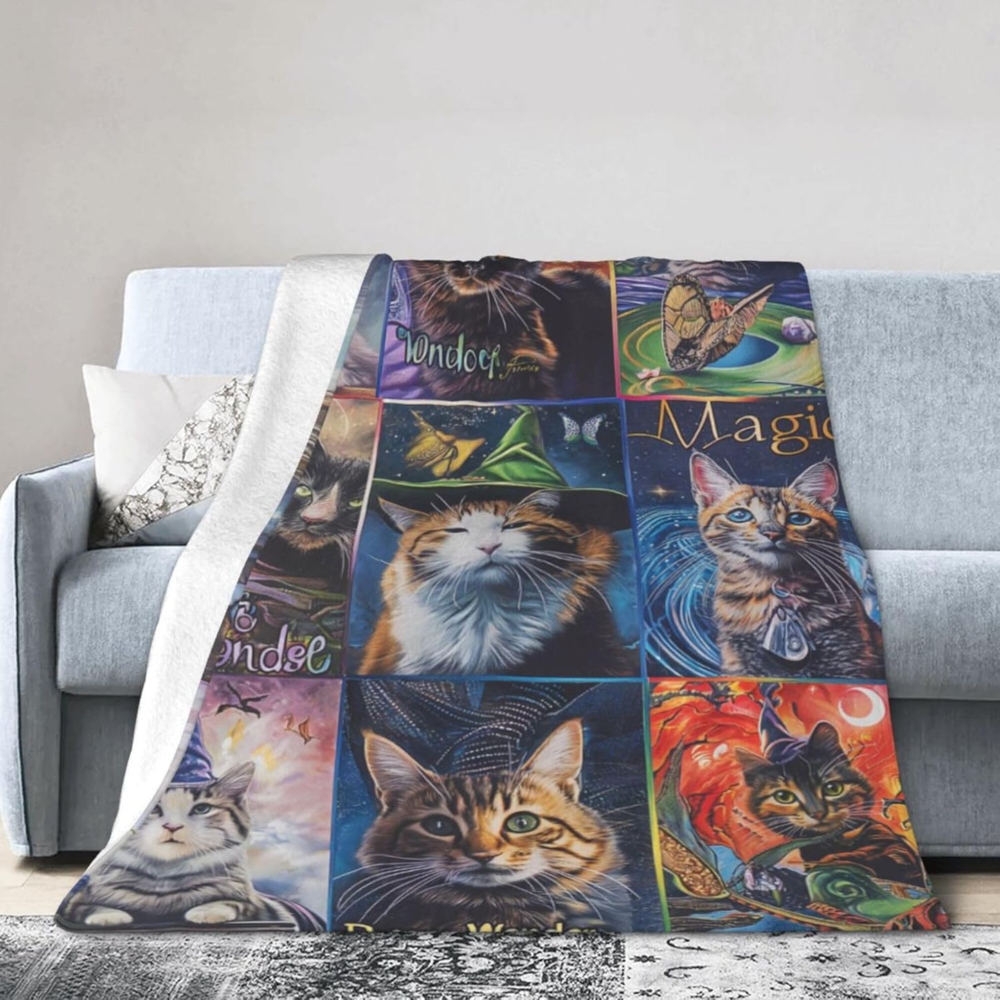60"x80" Magical Cat Blankets for Cat Lovers, Enchanting and Cozy Cat Throw Blanket for Bed, Sofa, Chair, Travel - Perfect Animal Print for Women and Girls, Cat Lovers Gifts