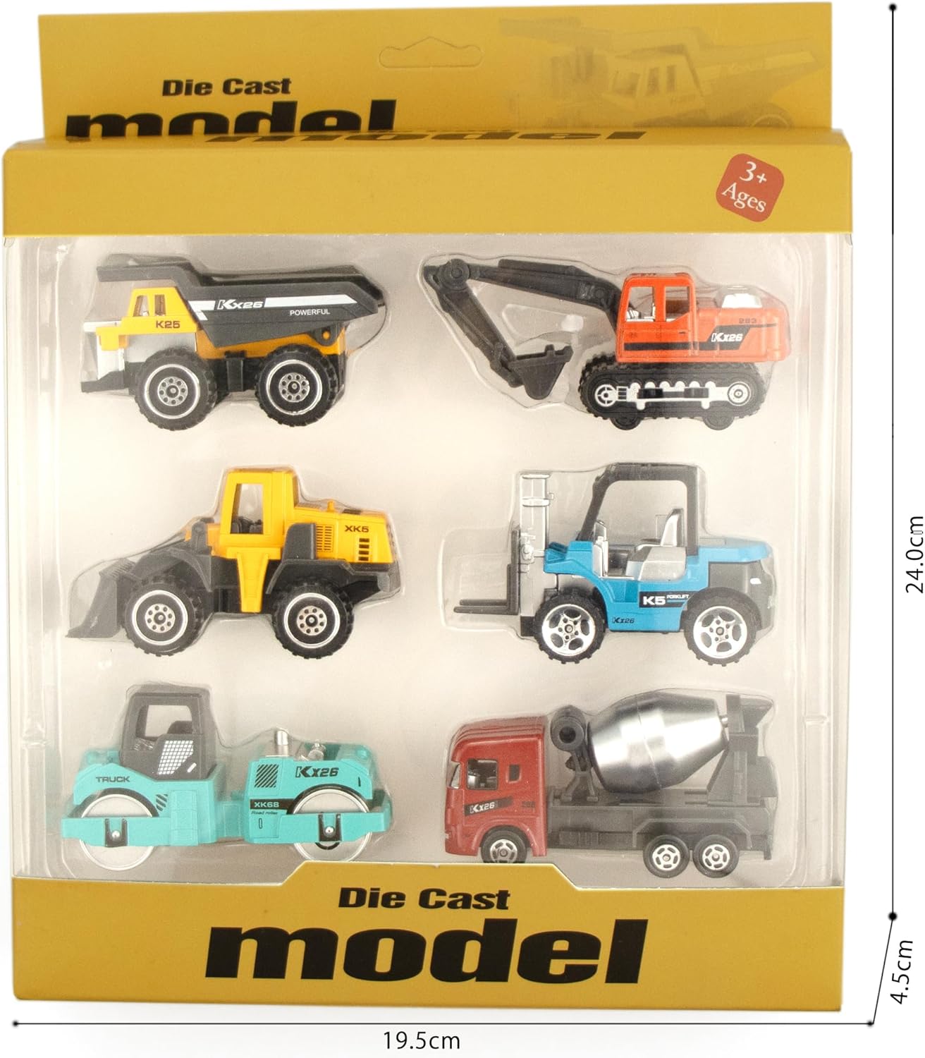 BenRich 6 Pcs Mini Die Cast Toy Set 1/64 Scale Alloy Construction Model Vehicles - Excavator, Dump Truck, Bulldozer, Forklift, Mixer Truck, Road Roller Toys Car for Boys Girls Birthday Present