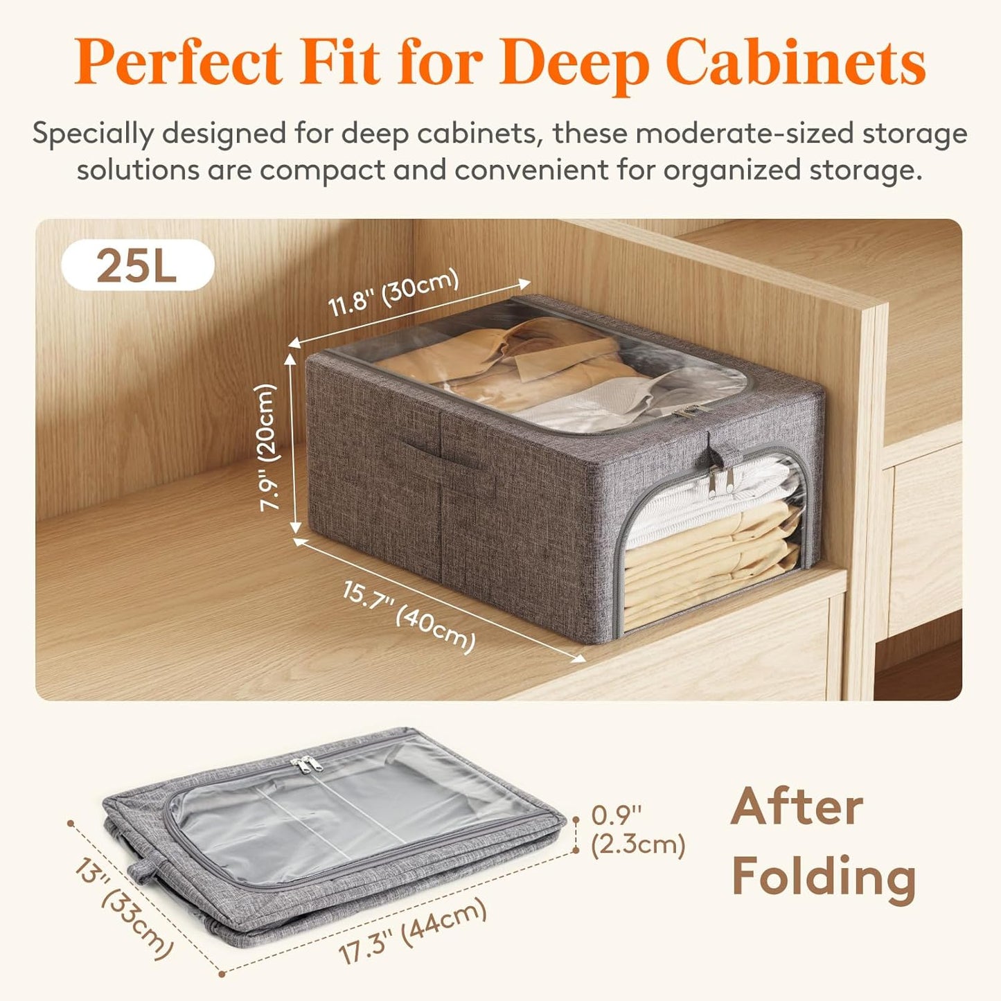Lifewit Clothes Storage Bins with Metal Frame 3 Pack, Fabric Stackable Storage Bags with Lids, Zipper, Foldable Clost Organizers Containers for Clothing, Blanket, Winter Cloth, 25L